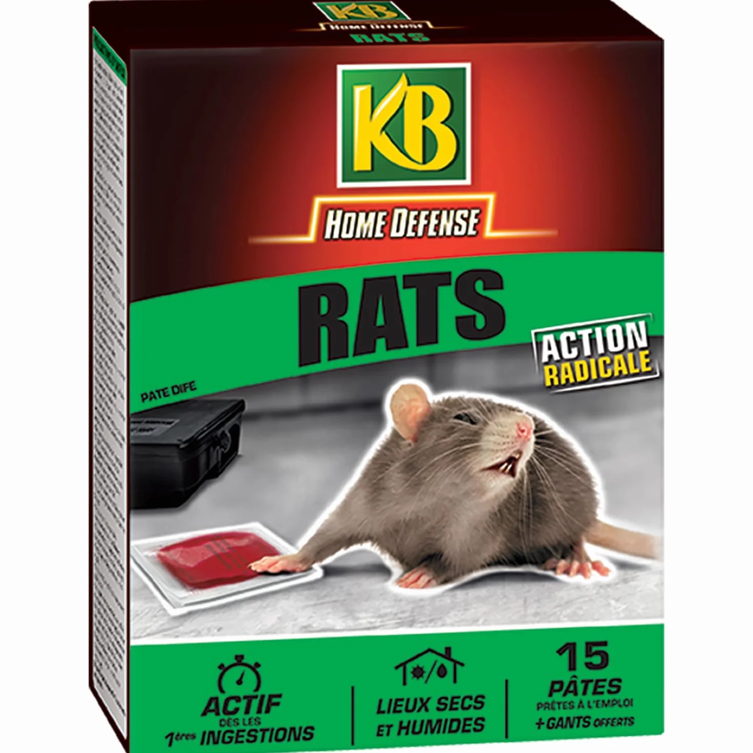KB HOME DEFENSE RATPAT Pâtes Anti-Rats 150g - 15 pâtes prêtes à l'emploi - Action radicale - Actif dès la première Ingestion - pour lieux secs et humides