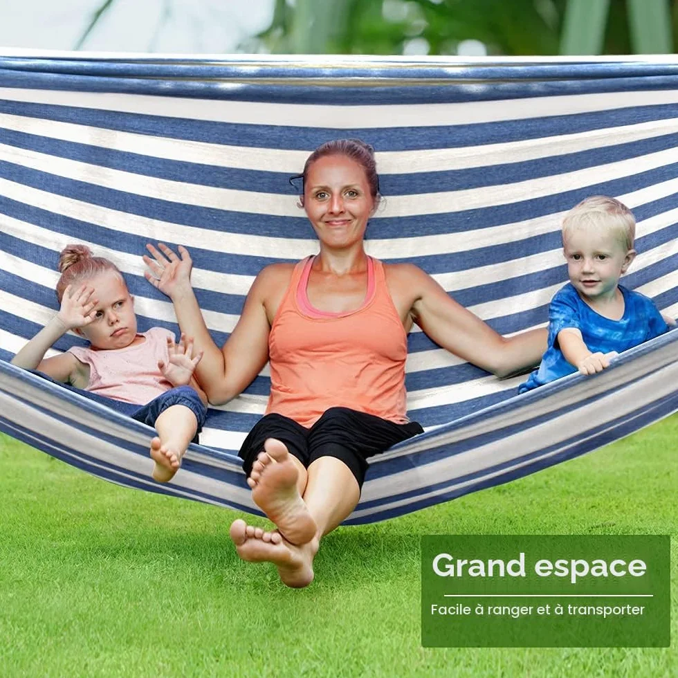 Hamac Suspendu avec Barre en Bois Anti-basculement 275 x 155 cm 250kg Capacité de Charge Camping Jardin