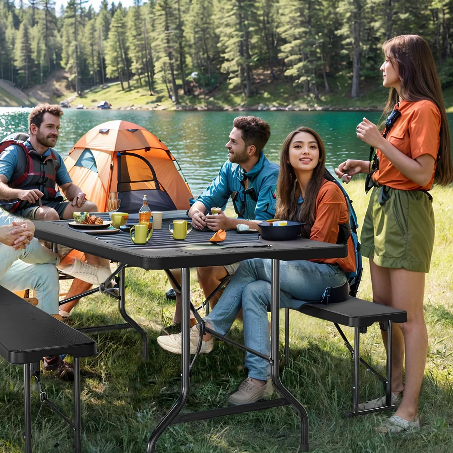Ensemble Table et 2 Bancs Pliante Table de Jardin 6-8 Personnes Camping Exterieur