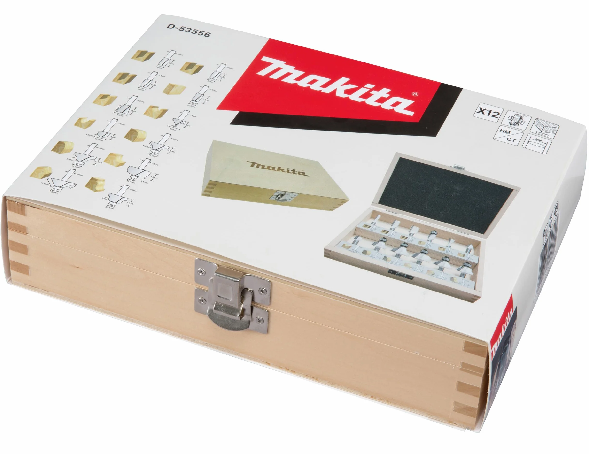 MAKITA D-53556 Coffret de 12 Fraises à bois sur queue de 8 mm