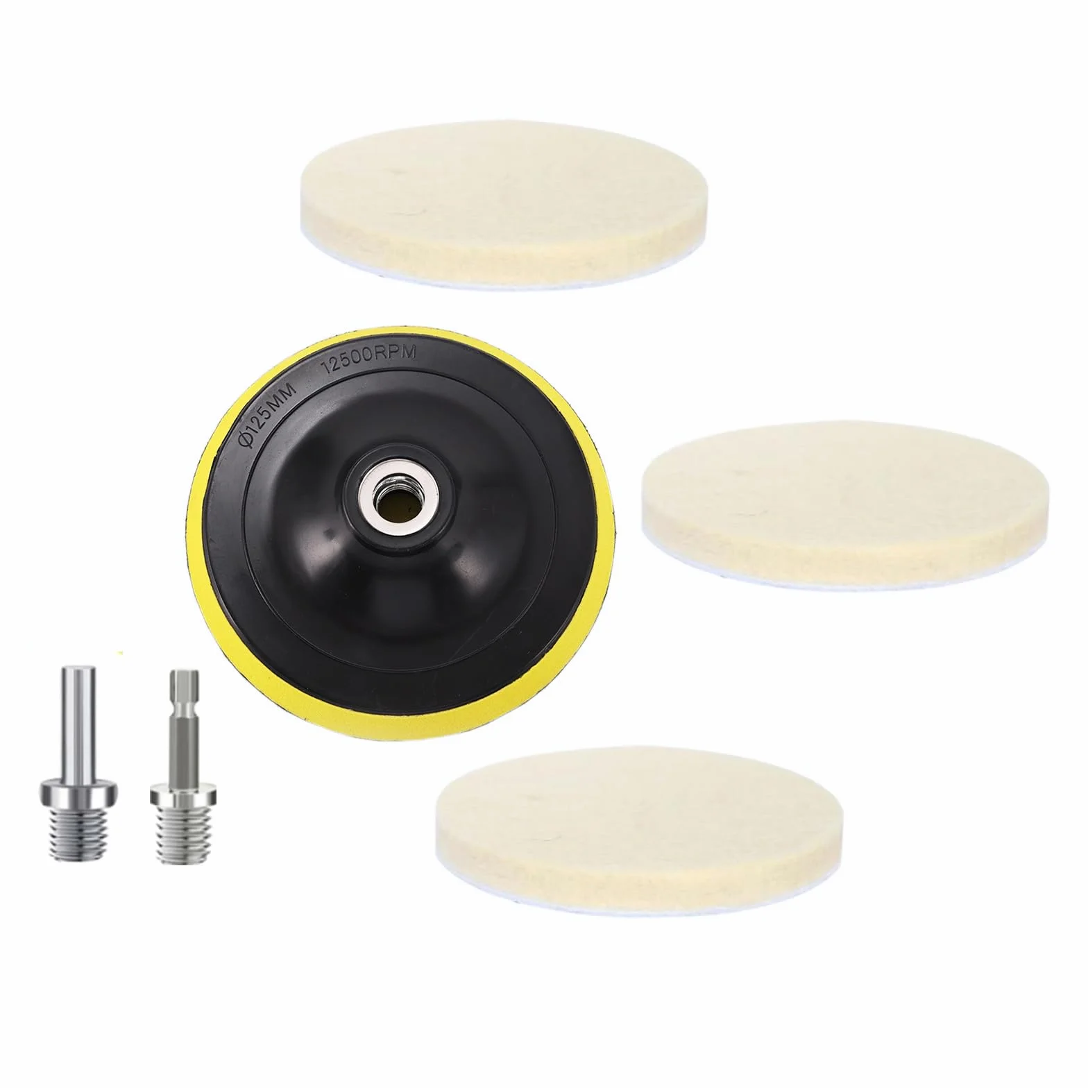 Tampons Polissage Feutre 125mm 9mm Disques Laine M14 Adaptateur Polir Verre Plastique Métal Marbre