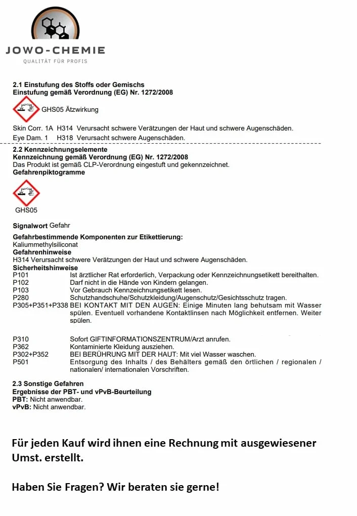 Solution de silicate de potassium 5 l - Verre à eau - Liant - Apprêt - Imperméabilisant