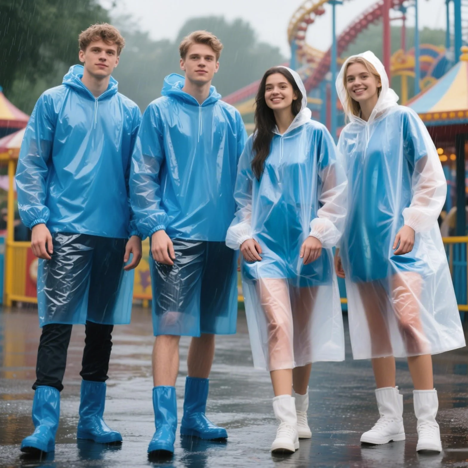 GAOHUI Lot de 4 Ponchos de Pluie Jetables Adultes Adolescents Capuche Protection Extérieur Transparent Bleu