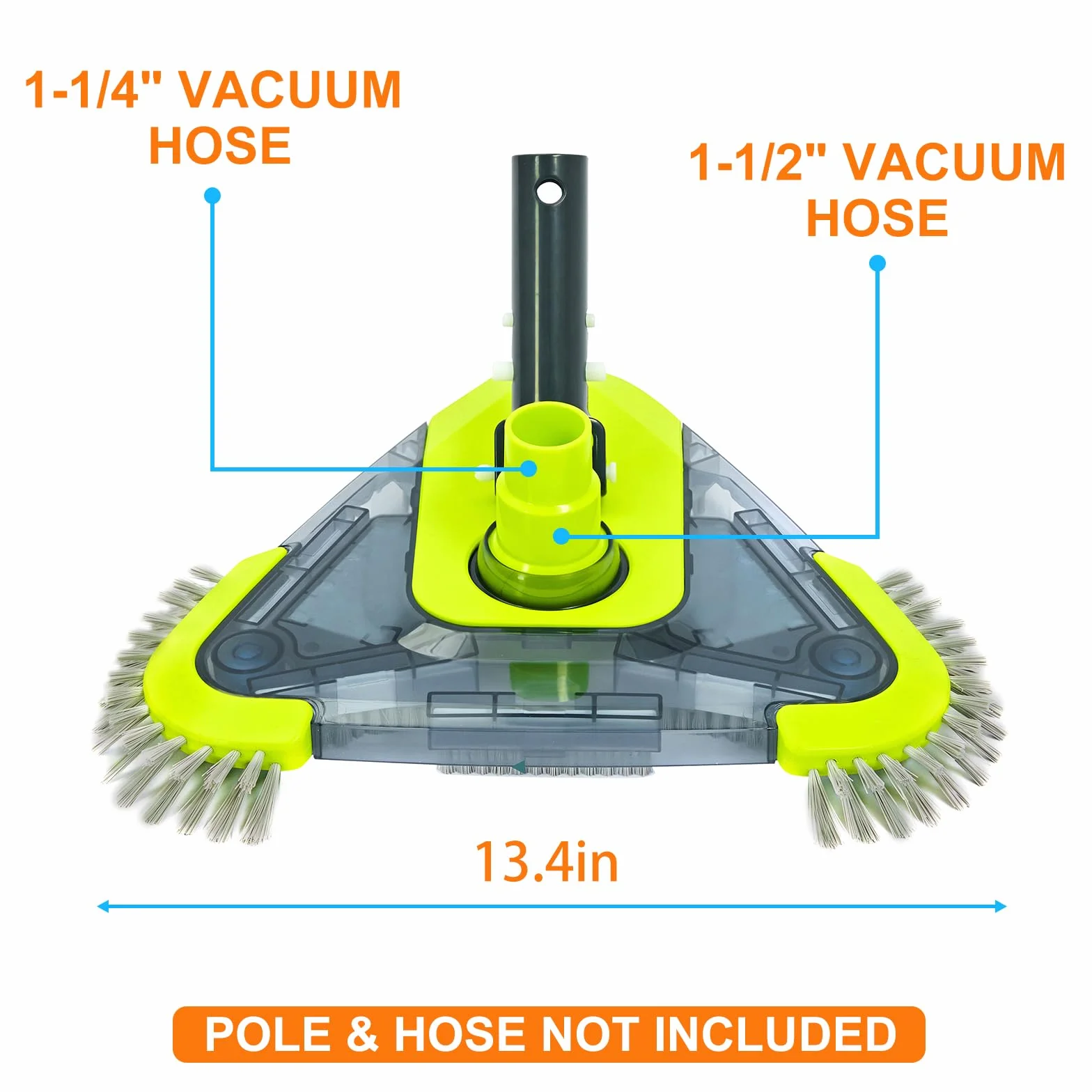 Sepetrel Tête d'aspirateur de piscine triangulaire avec brosse latérale et adaptateur rotatif universel
