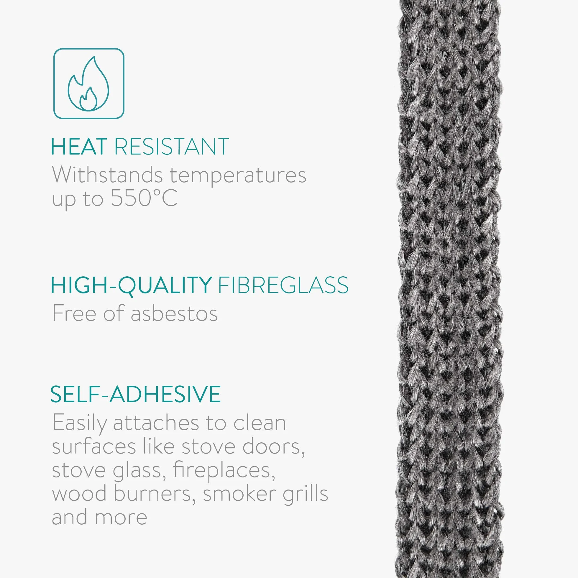 Navaris Joint d'étanchéité autoadhésif cheminée fibre de verre 2m 550°C 15mm 3mm