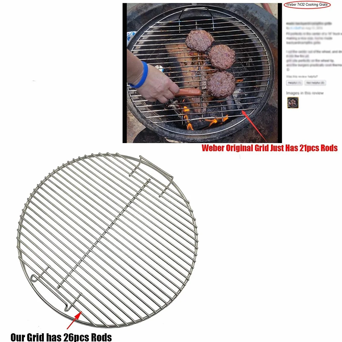 Denmay 7432 44,5 CM Barbecue Grille de Cuisson pour Grils à Charbon Weber 47 cm, jom Barbecue Grill, Smokey Mountain Cooker Smoker, Bar-B-Kettle et One-Touch