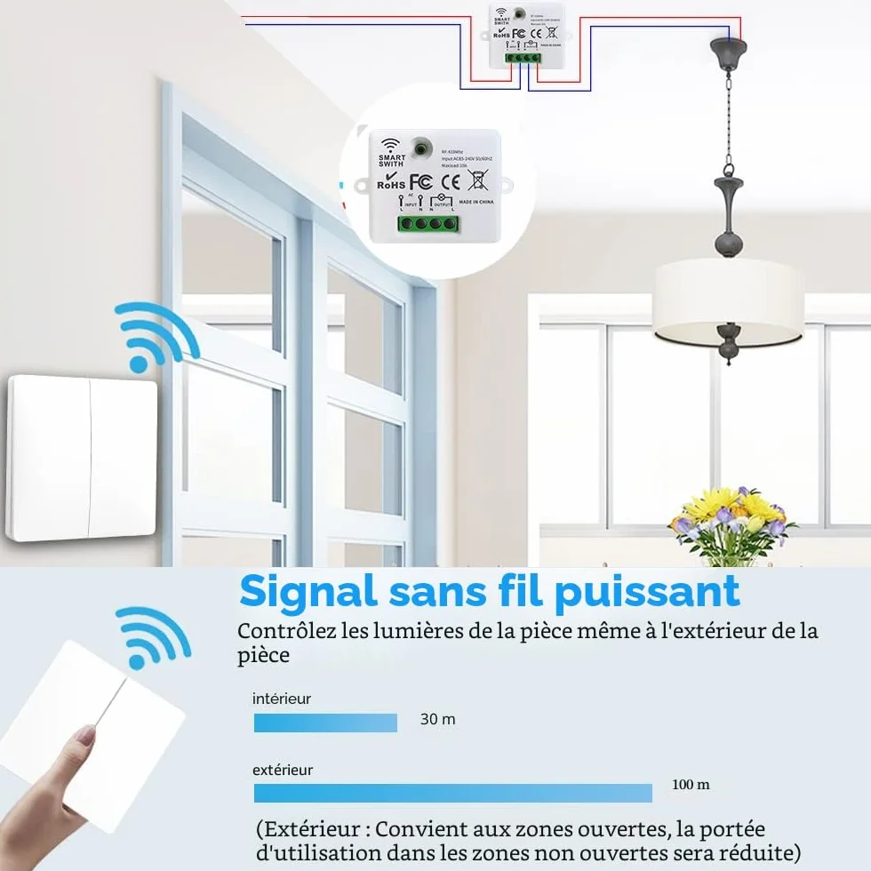RF433 Interrupteur d'éclairage sans fil 10 A 240 V avec émetteur et récepteur