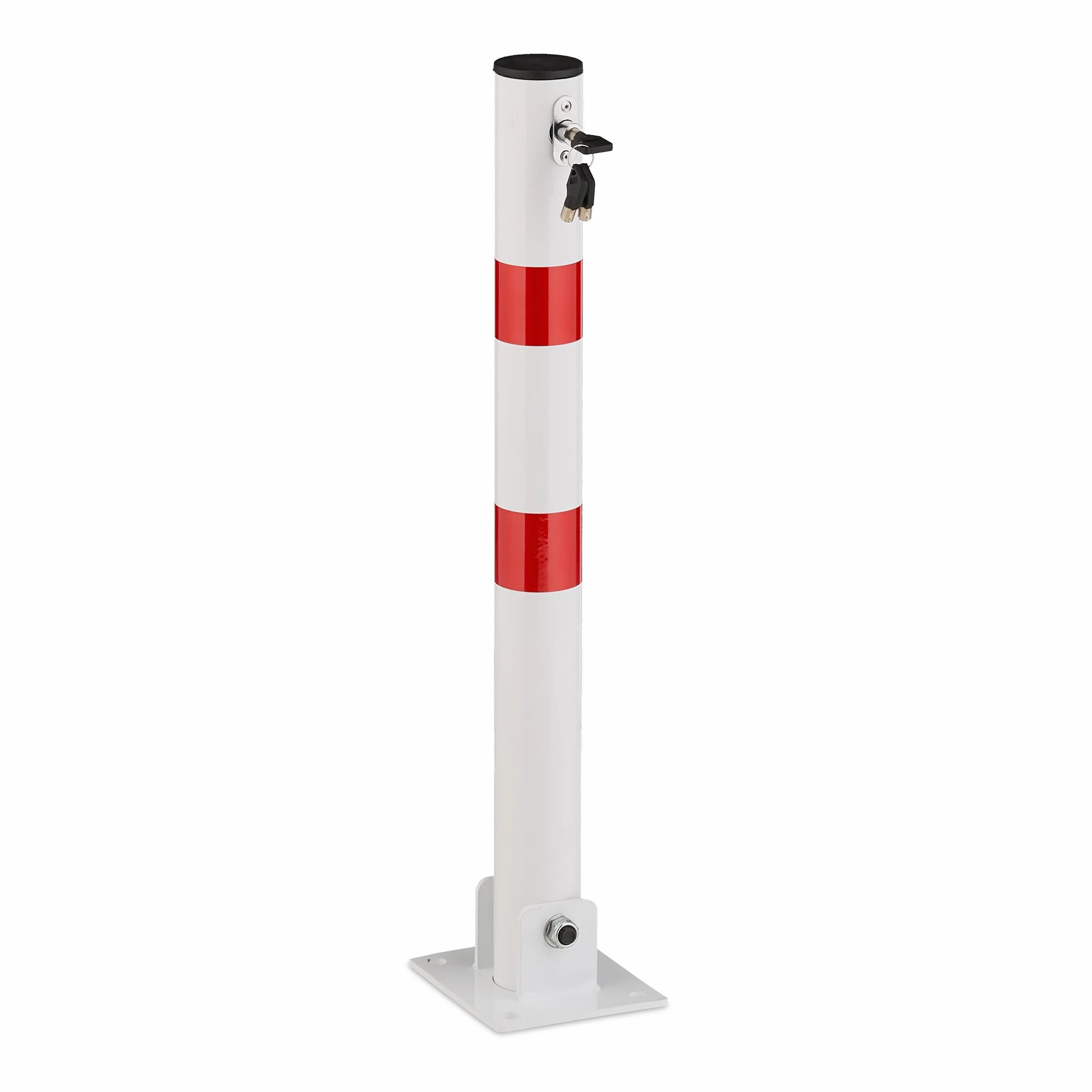Relaxdays Poteau de Parking Rabattable, Borne de Stationnement en Acier, H 65 cm, Verrouillable, Blanc/Rouge