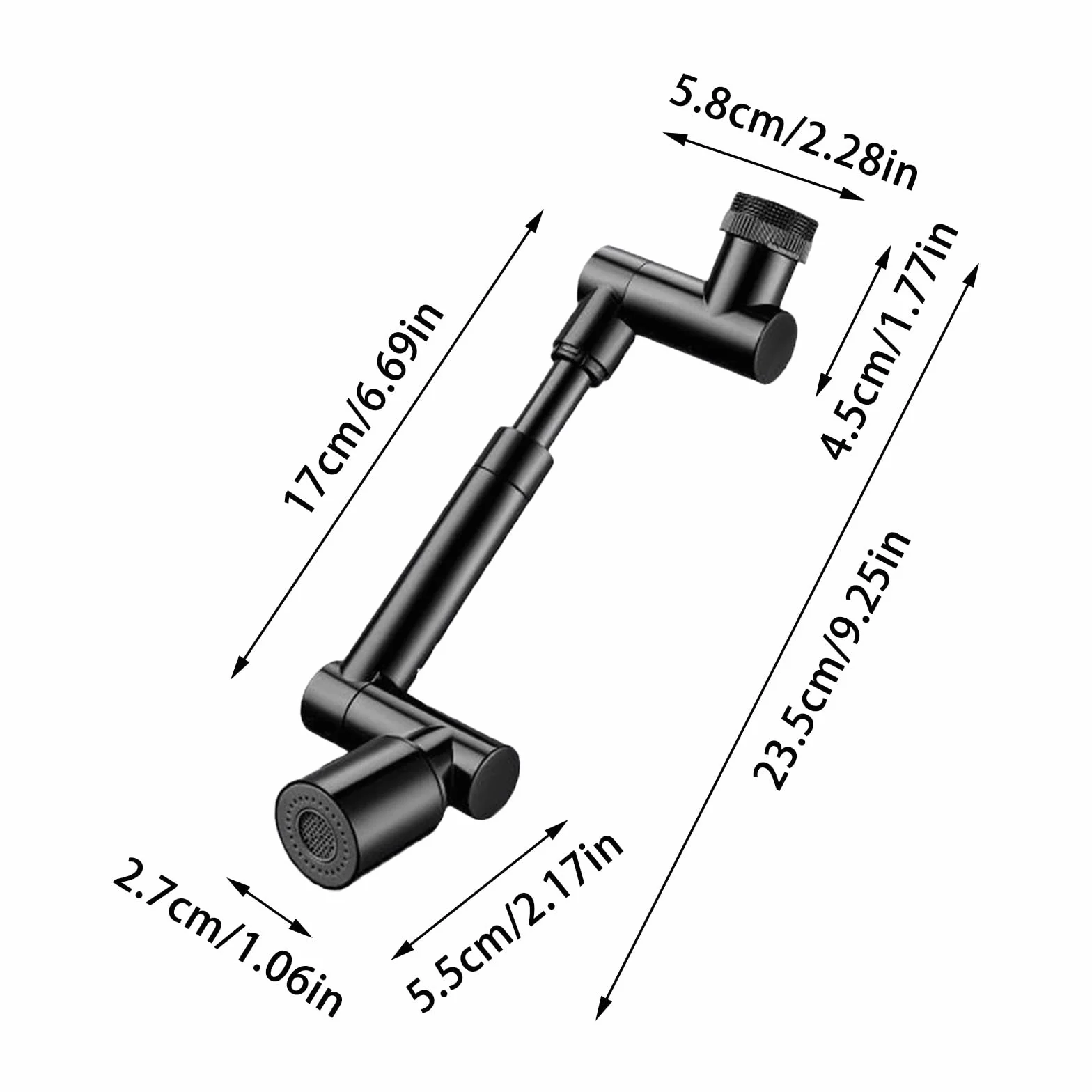 Extension de robinet rotative universel à bras robotique, double mode, noir pour cuisine et salle de bain