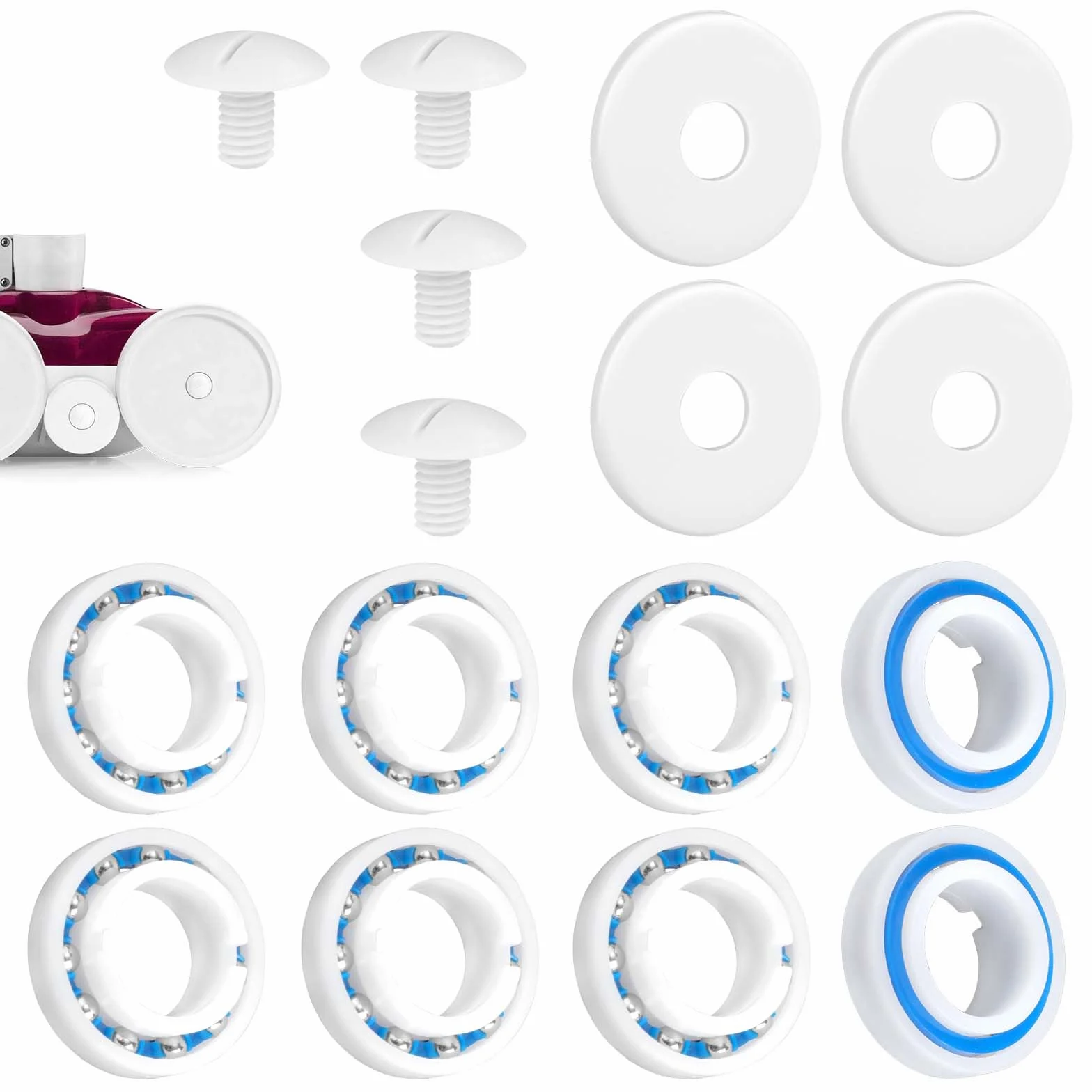 PEUTIER Kit de Reconstruction de Nettoyeur de Piscine, Comprend 8 Roulements à Billes de Roue C60 4 Vis de Roue C55 et 4 Rondelles C64 Nettoyeur de Piscine Pièces de Rechange pour Polaris 280 180