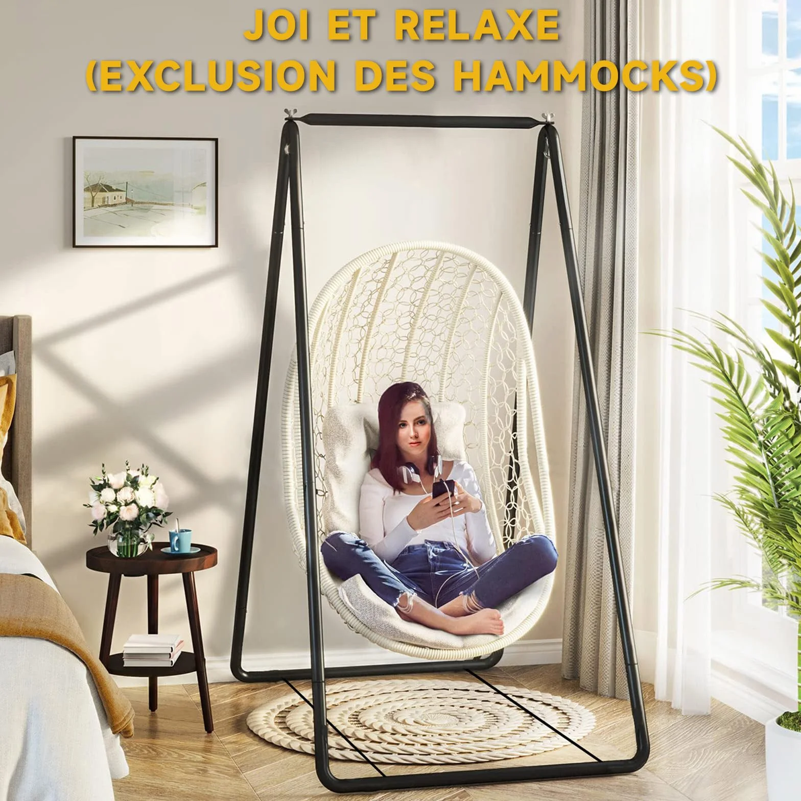 Support de Fauteuil Suspendu en Métal A-Shape pour Hamac sur Pied, Chaise Œuf ou Chaise Suspendue Intérieur Extérieur