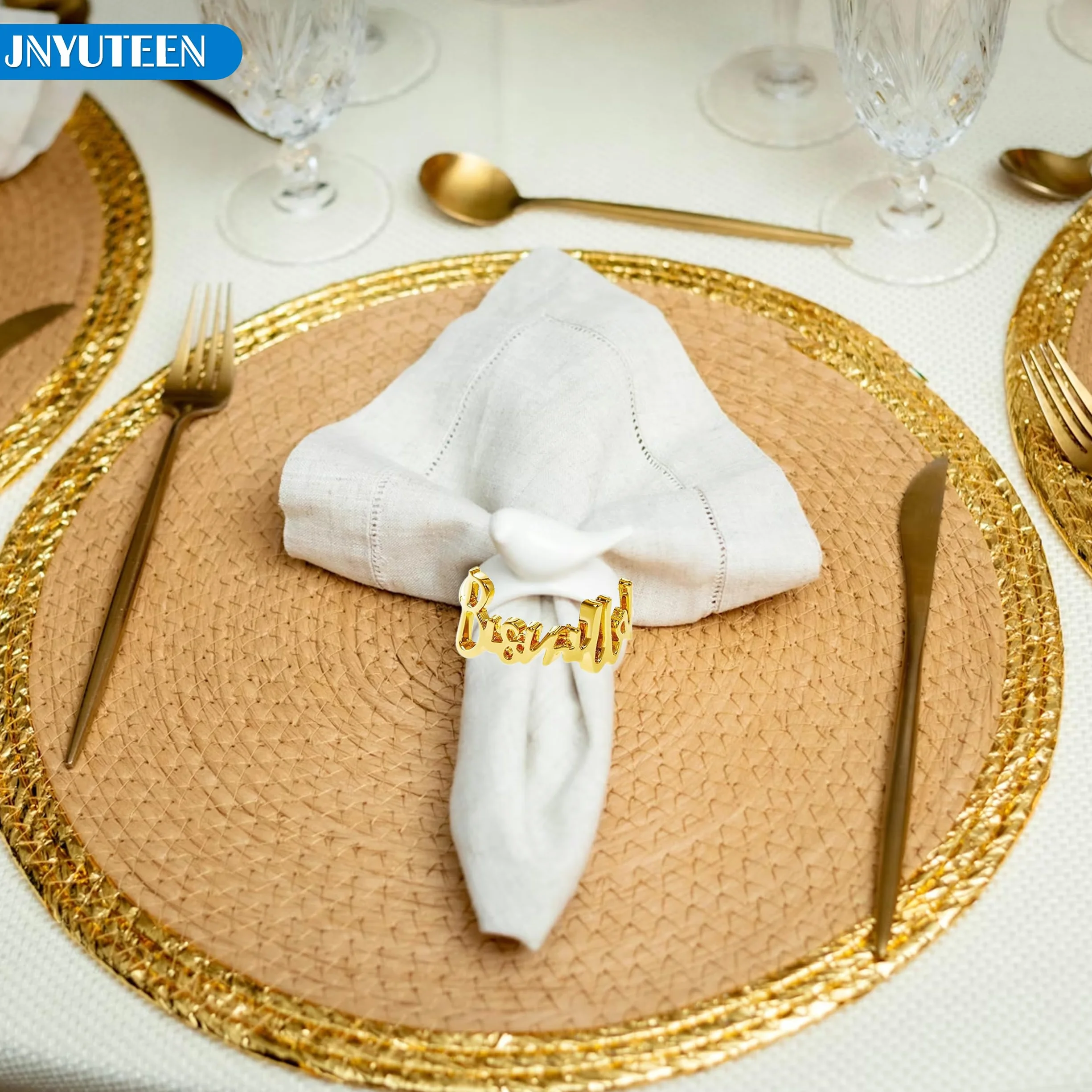 Anneaux de Serviette Bismillah Métal Or Argent Ramadan Banquet Mariage