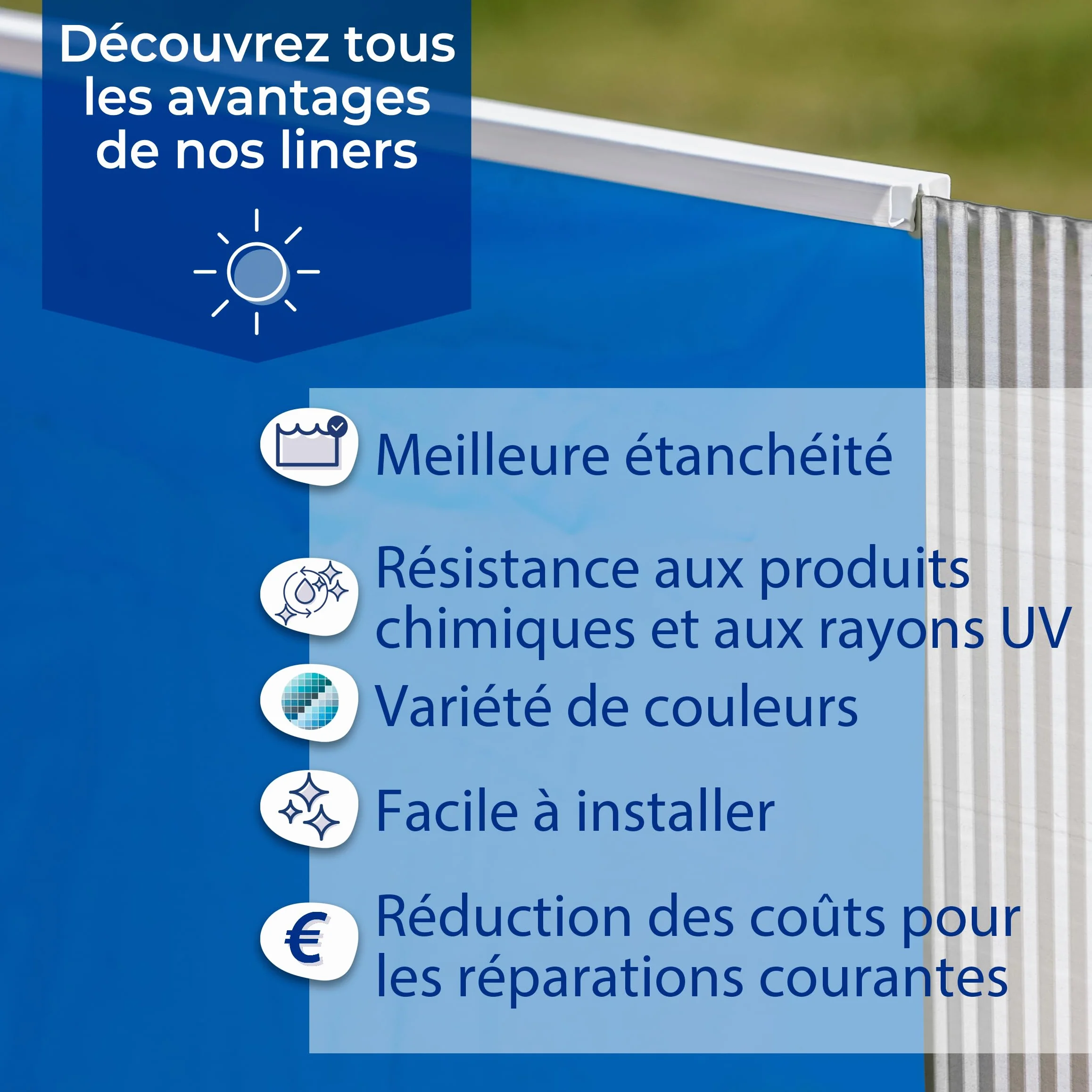 Gre FSP300 Liner uni Bleu piscine Ronde Ø300 H90cm épaisseur 20/100e Overlap