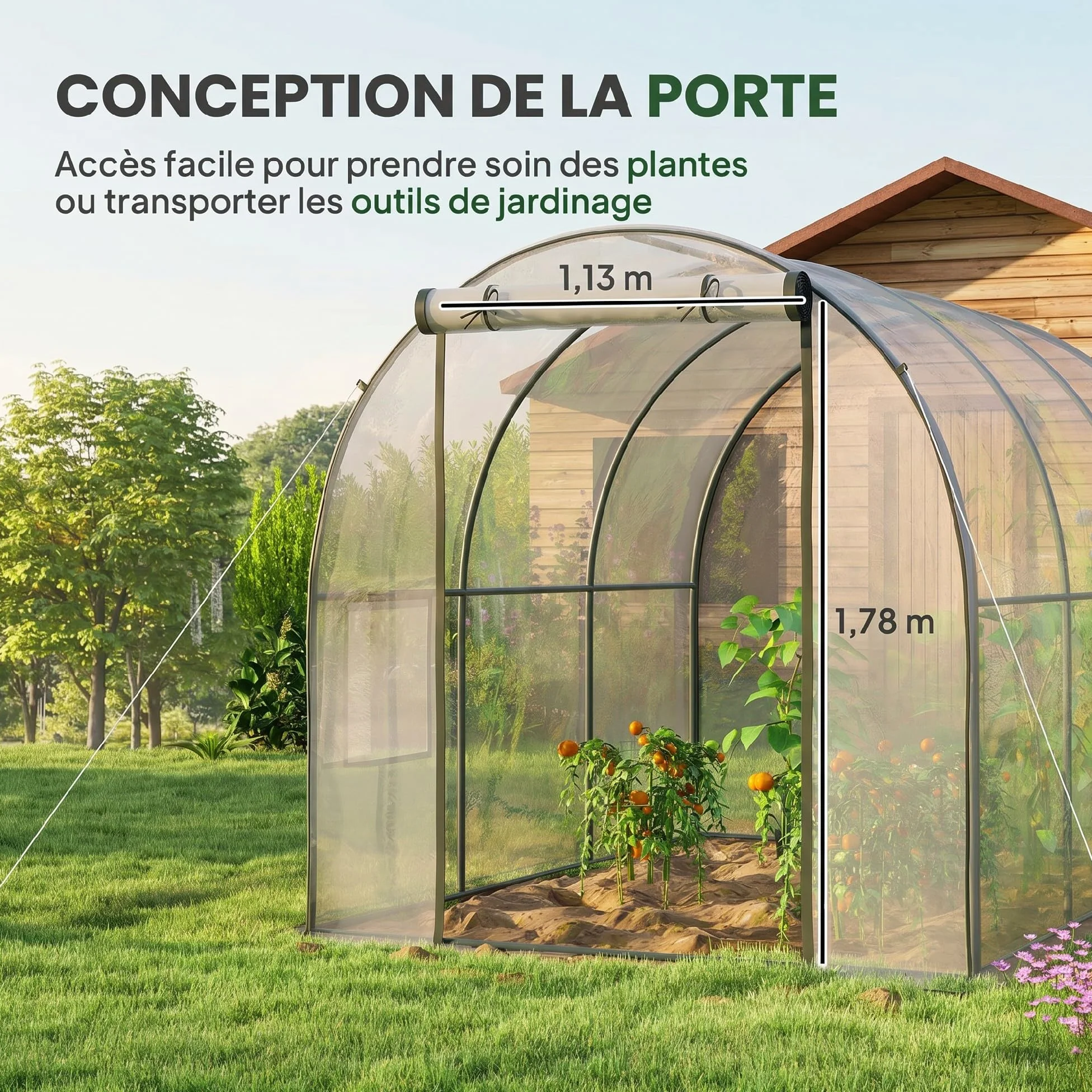 Outsunny Serre de Jardin Tunnel avec châssis Tubulaire renforcé Surface Sol 6 m² Porte zippée 2 fenêtres enroulables Serre à tomates 3L x 2l x 2H m - Transparent