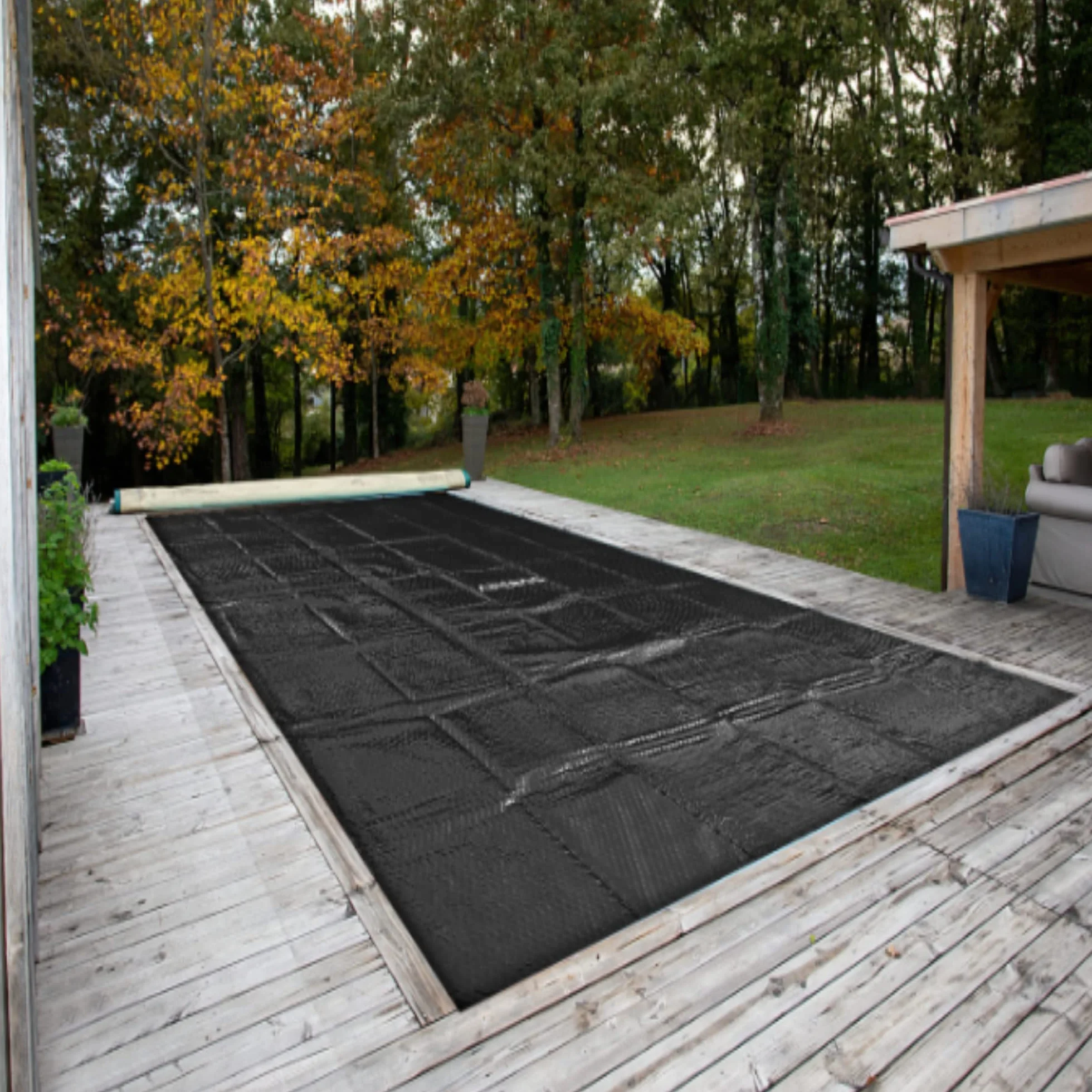Arebos Bâche Solaire de Piscine Rectangulaire 5,49 x 2,74 m Noir 120 µm