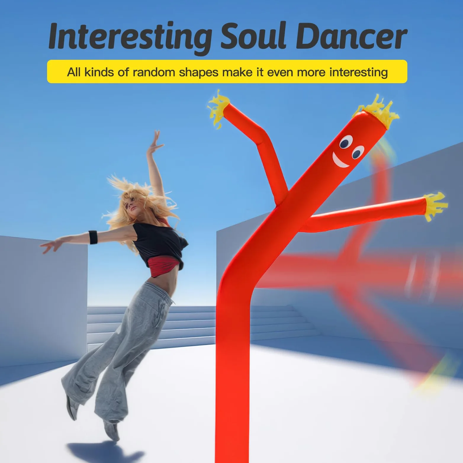 Red Sky Tube gonflable pour danseuse de marionnette gonflable avec lumières et souffleur intégré – Tube de danse Wacky Wacky pour la promotion d'entreprise, la publicité de Noël