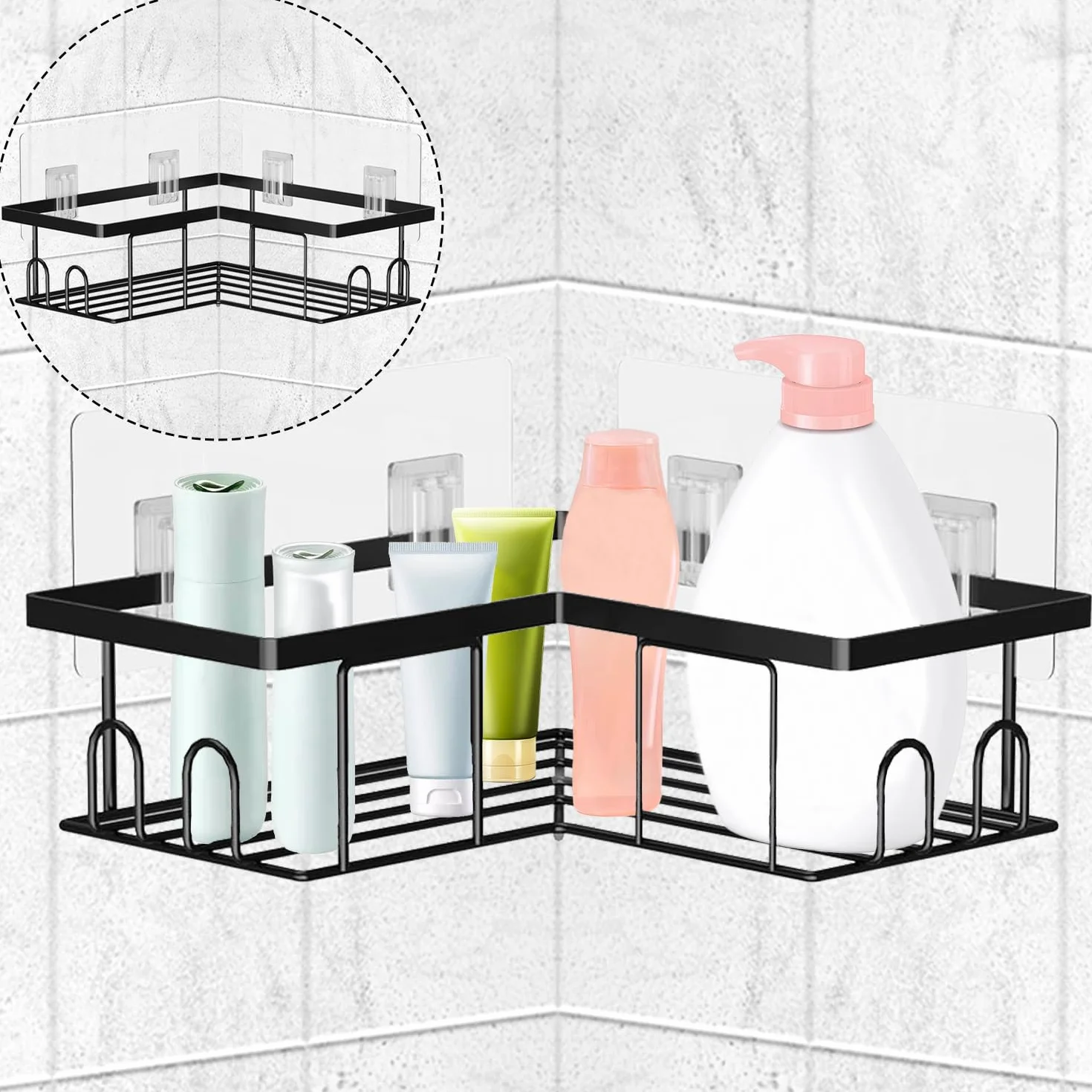 Crochets adhésifs de rechange transparents 7 x 7 cm pour étagère douche salle de bain cuisine