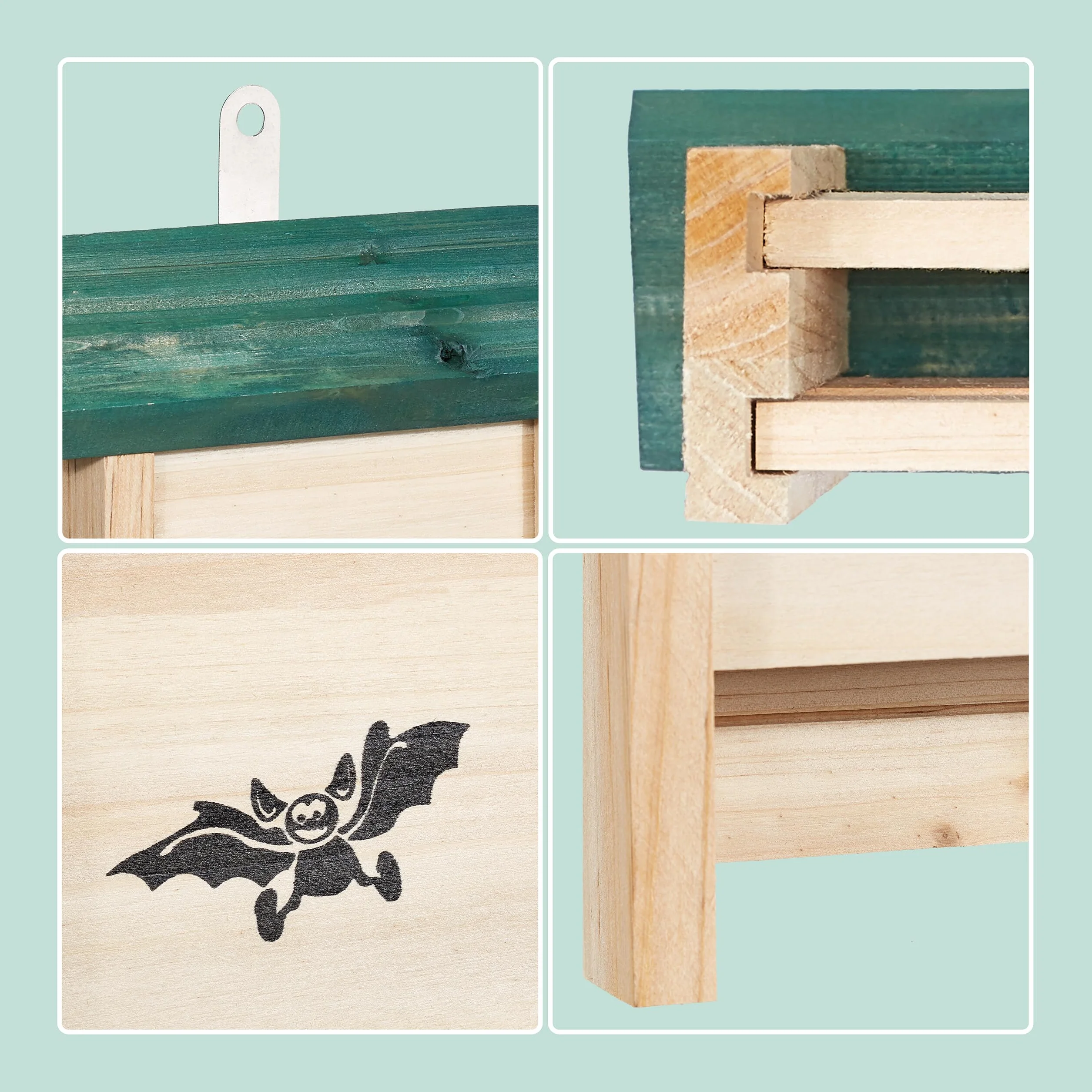 Relaxdays Nichoir à Chauves-Souris Lot de 4 Bois Non traité 25 x 18 x 6 cm Naturel Vert