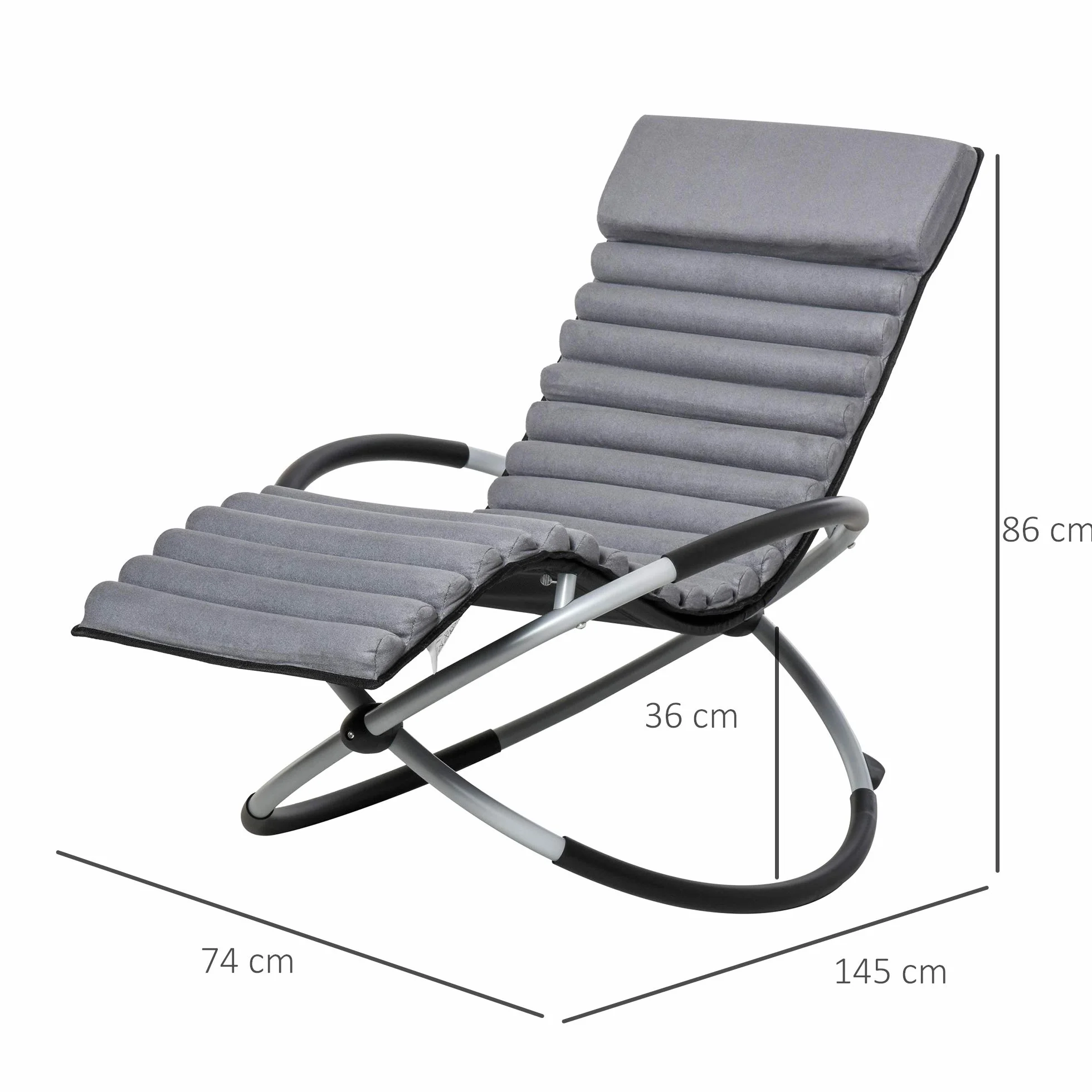 Outsunny Chaise Longue à Bascule Pliable Rocking Chair Design Contemporain avec Matelas revêtement Aspect Daim métal textilène Gris Noir