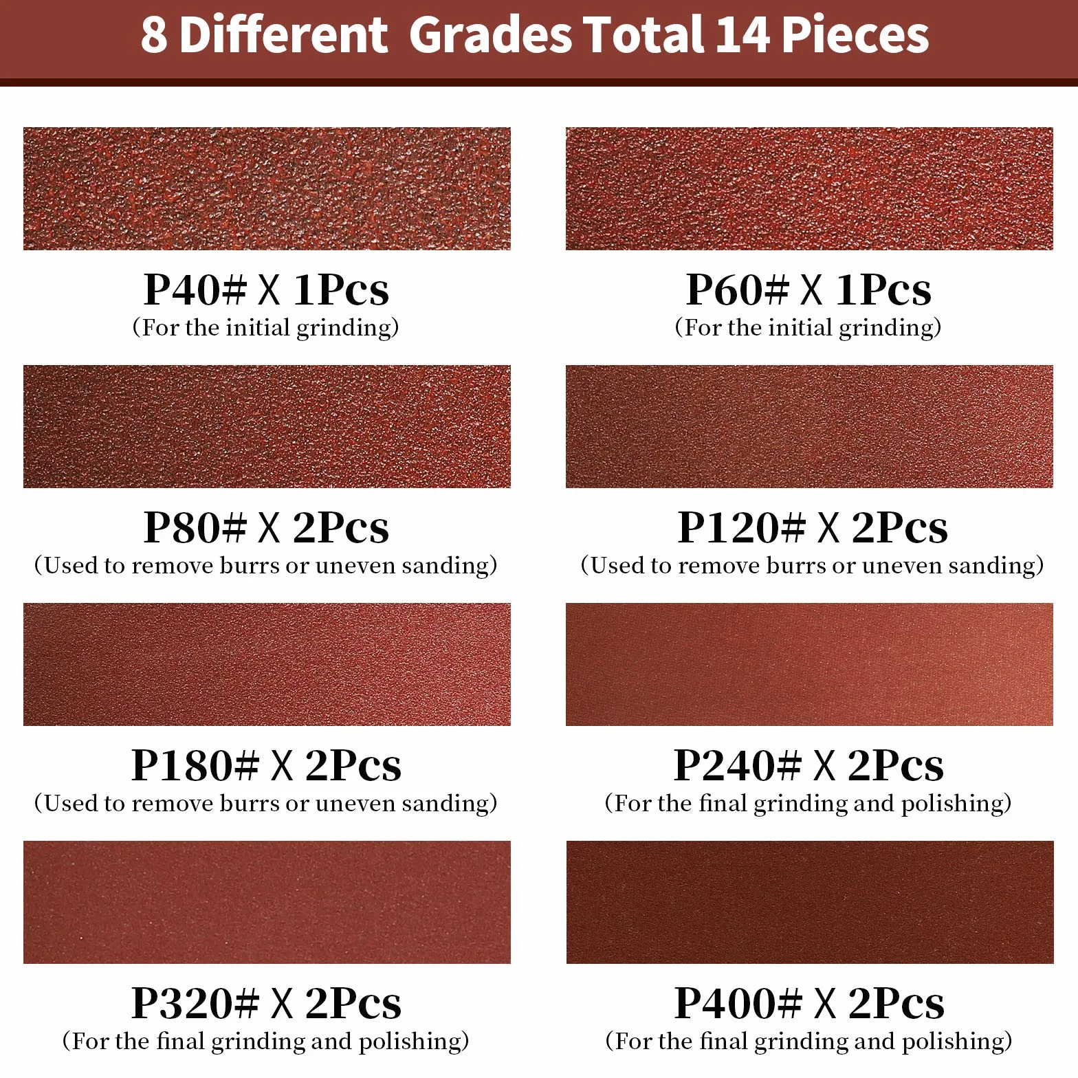 Bande Abrasive 75X457 mm 40/60 80/120/180/240/320/400 Bande de Ponceuse pour Bois 14 Pièces