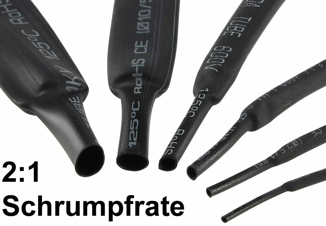 Set de gaine thermorétractable 100 pièces 6 tailles 2:1 Noir étanche isolant