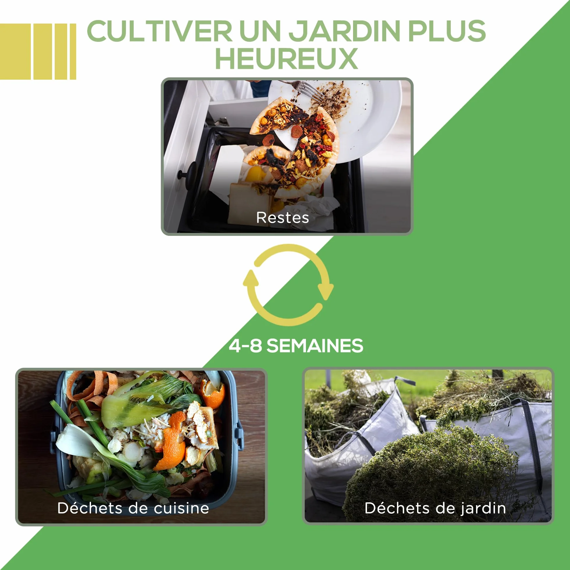 Outsunny Composteur de Jardin 300L, bac composteur polypropylène, 48 aérations, Noir