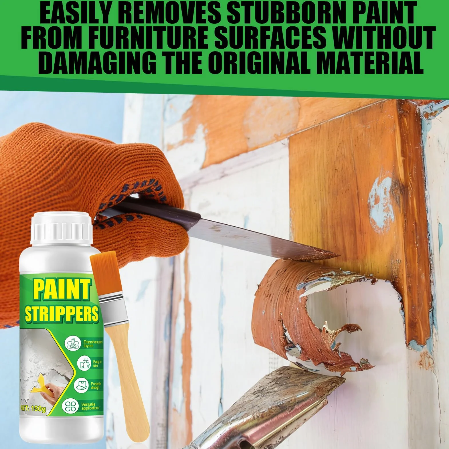 Décapant Peinture 150g Bois & Métal, élimine Revêtements Tenaces