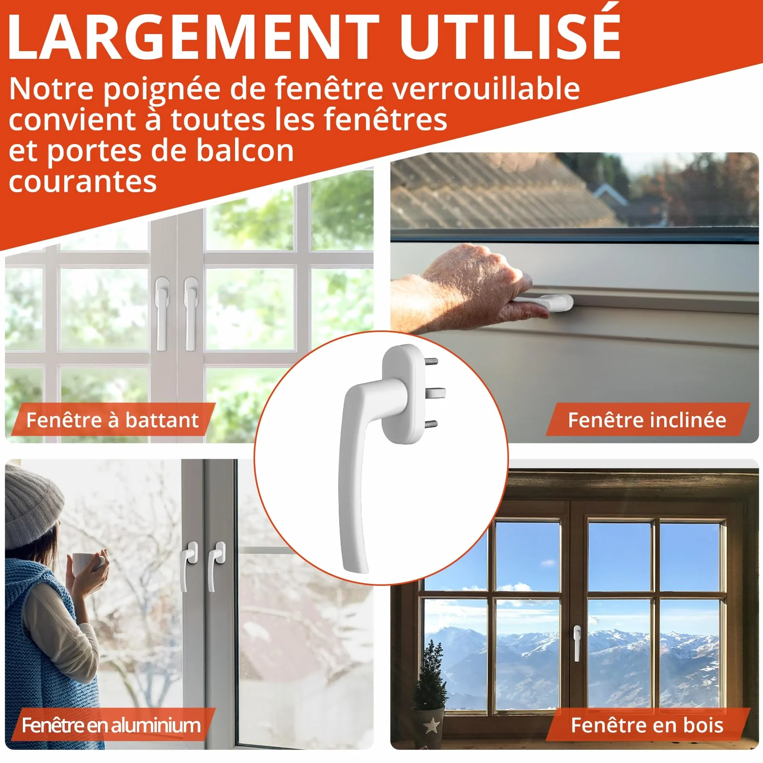 GETLITOOL Poignée de Fenêtre Blanche Aluminium sans Clé Sécurité Enfant Longueur de Tige 35mm