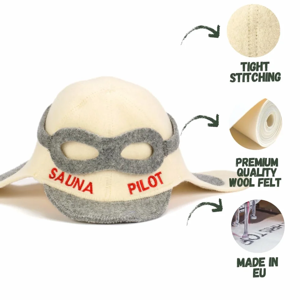 Chapeau de Sauna 'Sauna Pilot' Blanc - Chapeau en Feutre de Laine Biologique