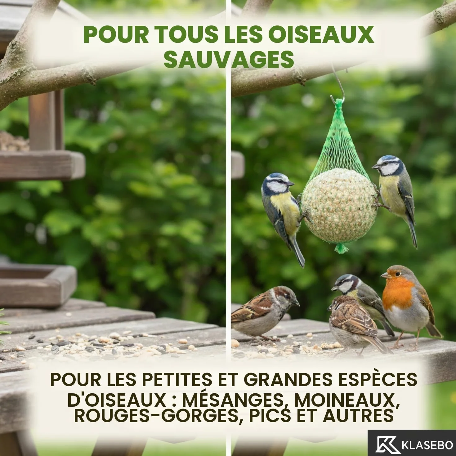 KLASEBO Boules de Graisse Oiseaux avec Insectes 200 x 90 g Filet