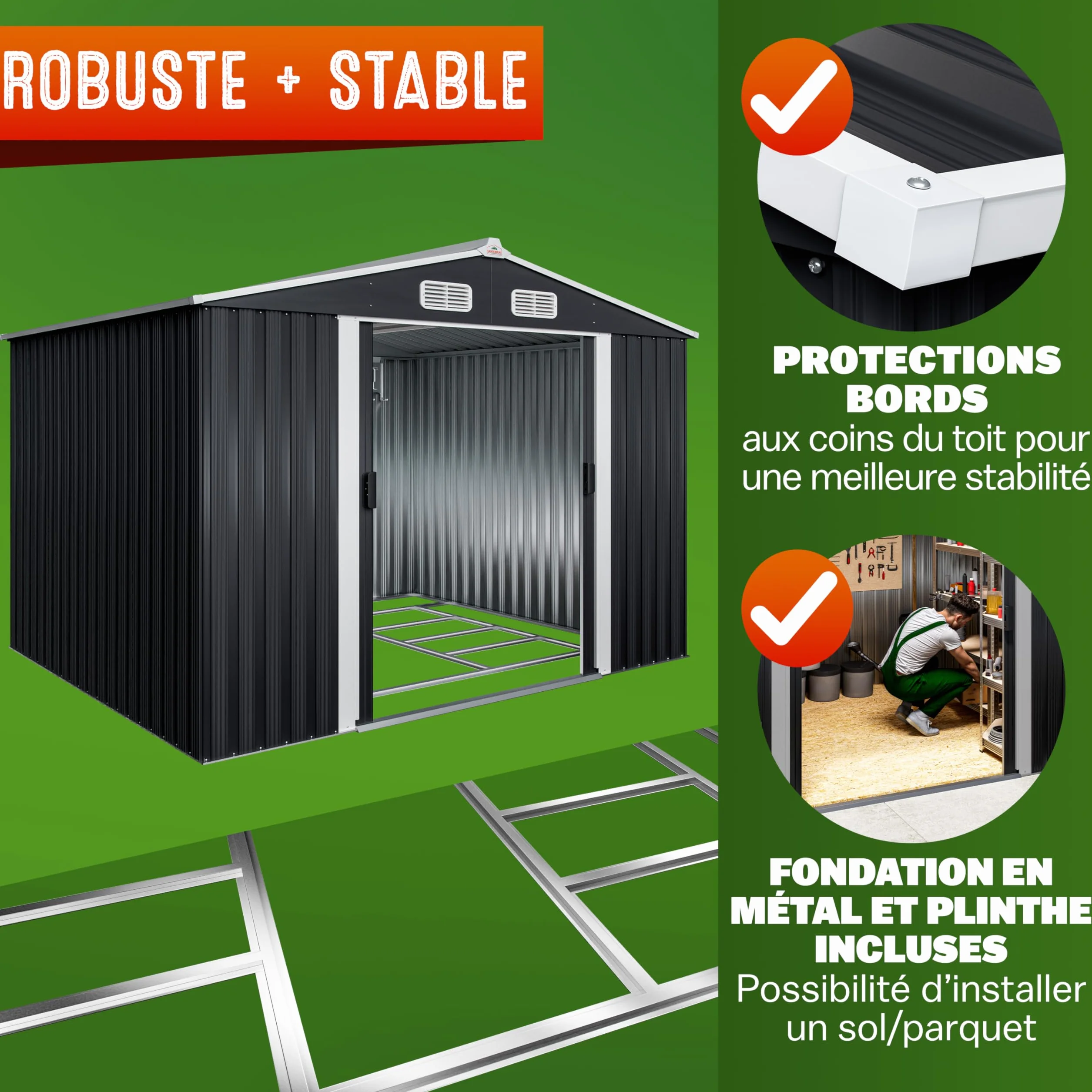 GARDEBRUK® Abri de Jardin métal XXL 5m² Fondation 260x205x180cm Porte coulissante Anthracite cabane de Jardin