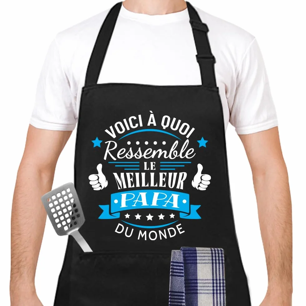 Yontree Tablier pour Fête des Pères, adapté pour la Fête des Pères, anniversaires et soirées barbecue ; tissu en coton, tablier de barbecue ou de cuisine conçu spécialement pour homme