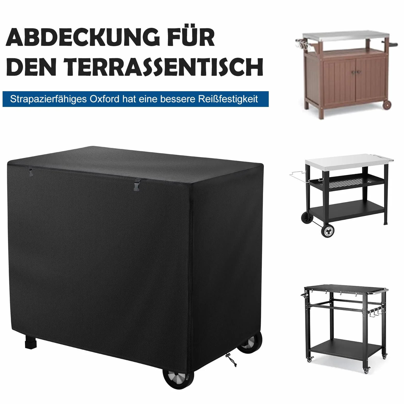 Cuisine d'extérieur Table d'appoint Housse, 100 x 80 x 60 cm Housse imperméable pour table pour chariot de service Chariot de barbecue pour terrasse Four à pizza