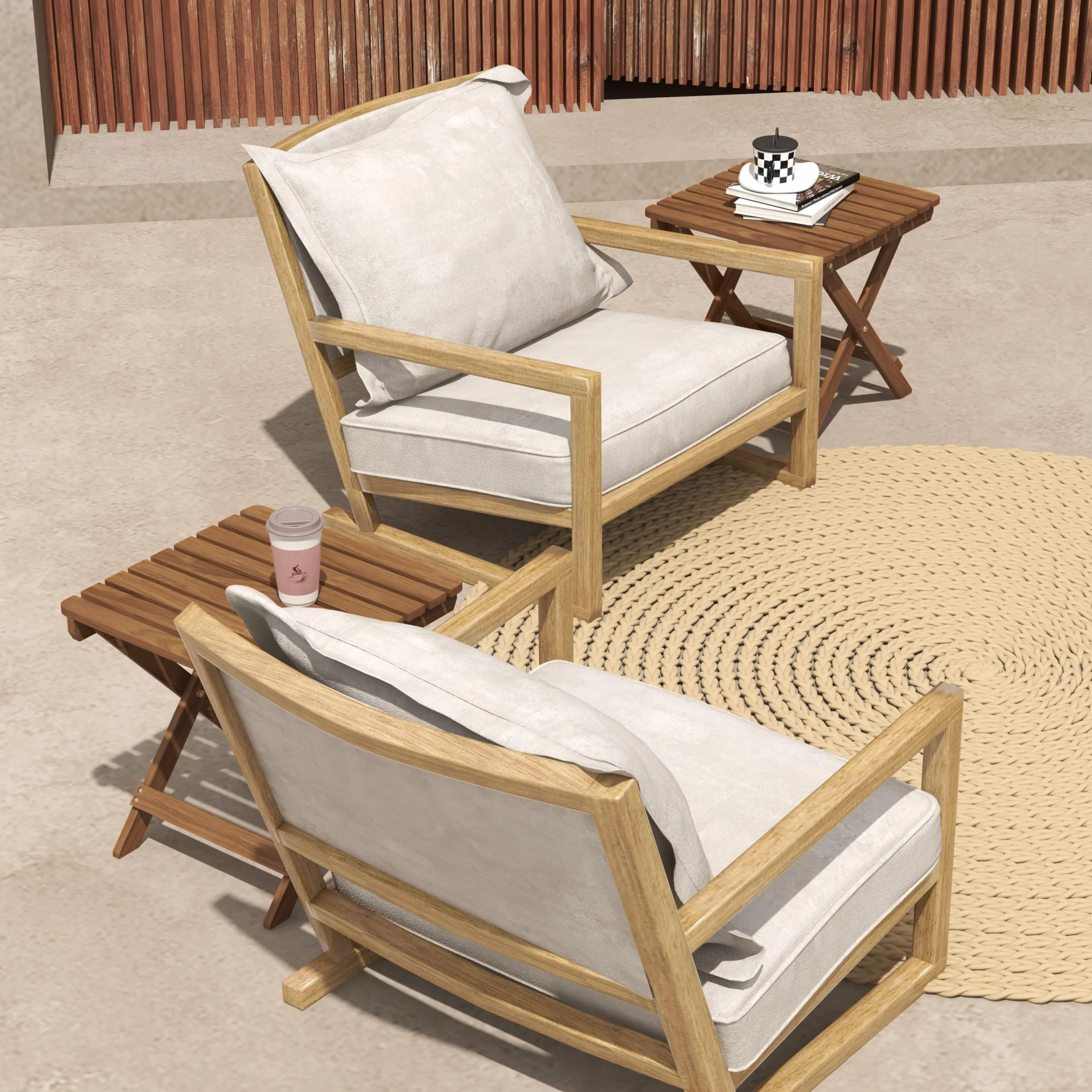 Outsunny Lot de 2 tables d'appoint d'extérieur pliables en bois pour jardin, balcon, teck, 45 x 45 x 45 cm