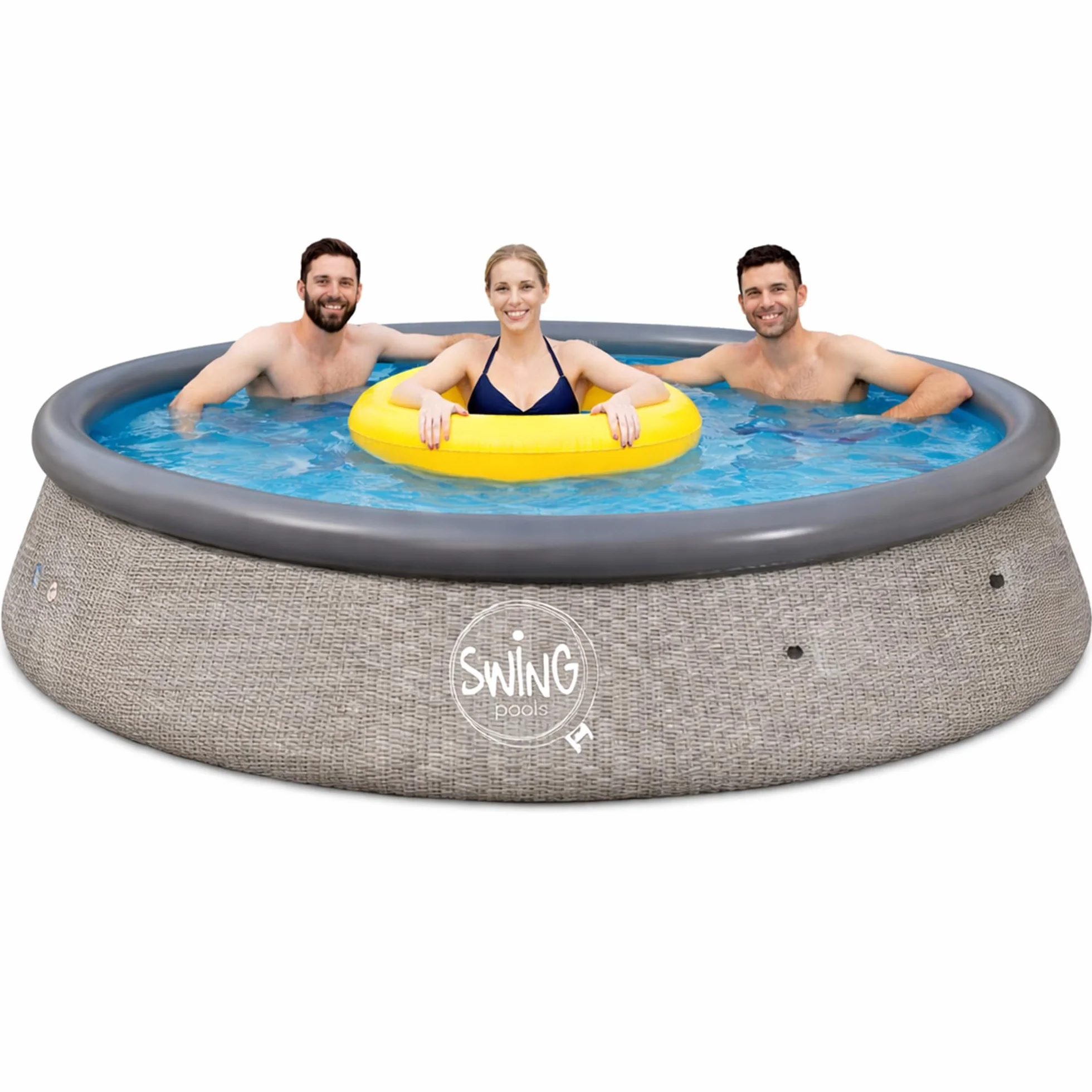 HAF Piscine Swing Quick-Up en gris (Ø 366 x 91 cm) - Environ 6 700 litres - Piscine autoportante (ronde) - Piscine gonflable de jardin pour enfants et adultes - Aucun outil nécessaire