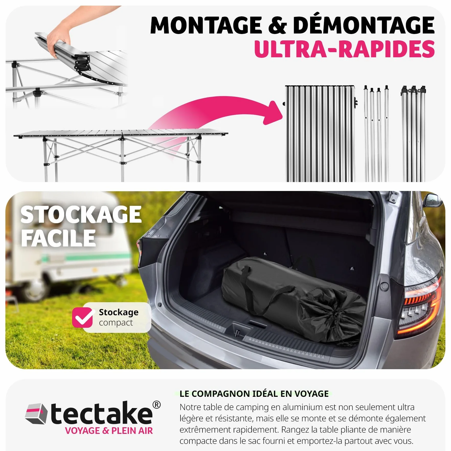 TecTake Table Pliante de Camping Aluminium Jardin BBQ Barbecue Pique-Nique Portable