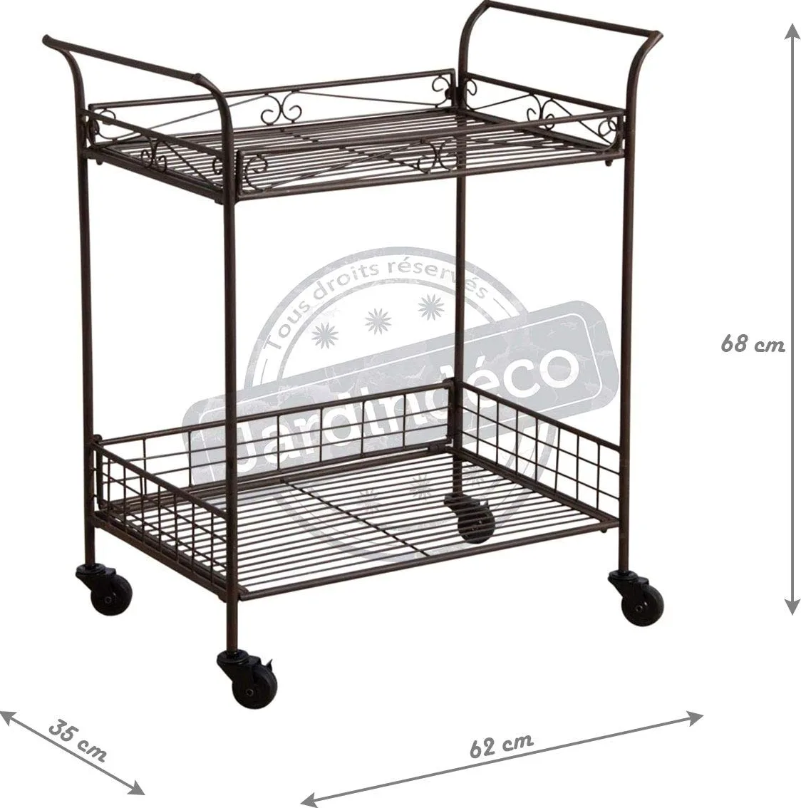 AUBRY GASPARD - Desserte roulettes Métal Vieilli - 62 x 35 x 68 cm - Hauteur Plateaux 43 cm - Montage Facile - Capacité 20 kg - Idéale Cuisine Extérieure Mobilité Optimale