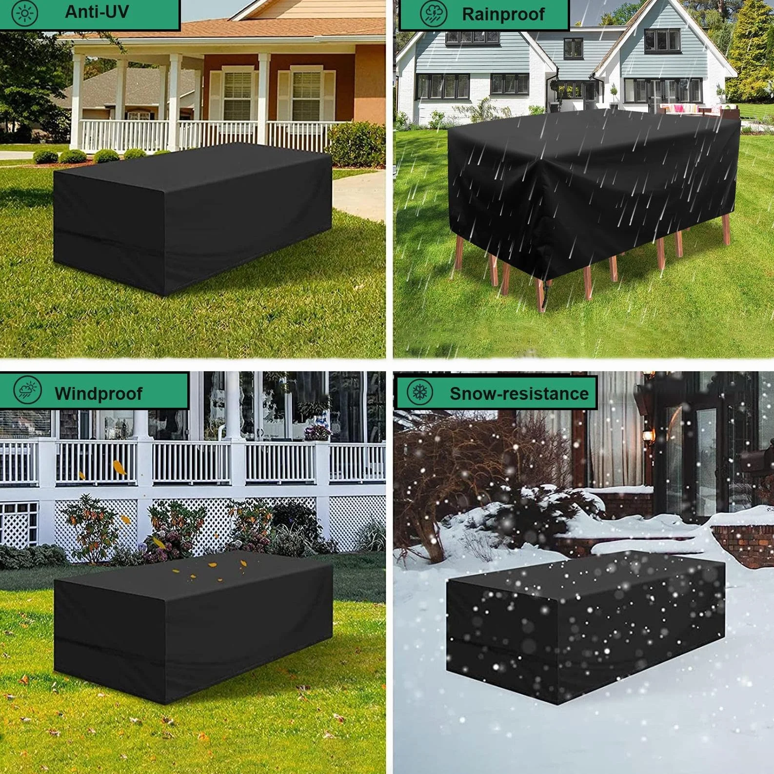 Housse Salon de Jardin 240x130cm Exterieur Impermeable Bâche de Protection Exterieur Table Coupe-Vent Anti-UV Résistant à la Déchirure Housse pour Mobilier De Jardin 240x130x90cm/LxlxH-Noir