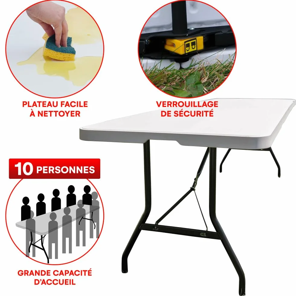 Oxeo Table Pliante Jardin Multifonction 244cm 10 Places Camping Pique-Nique