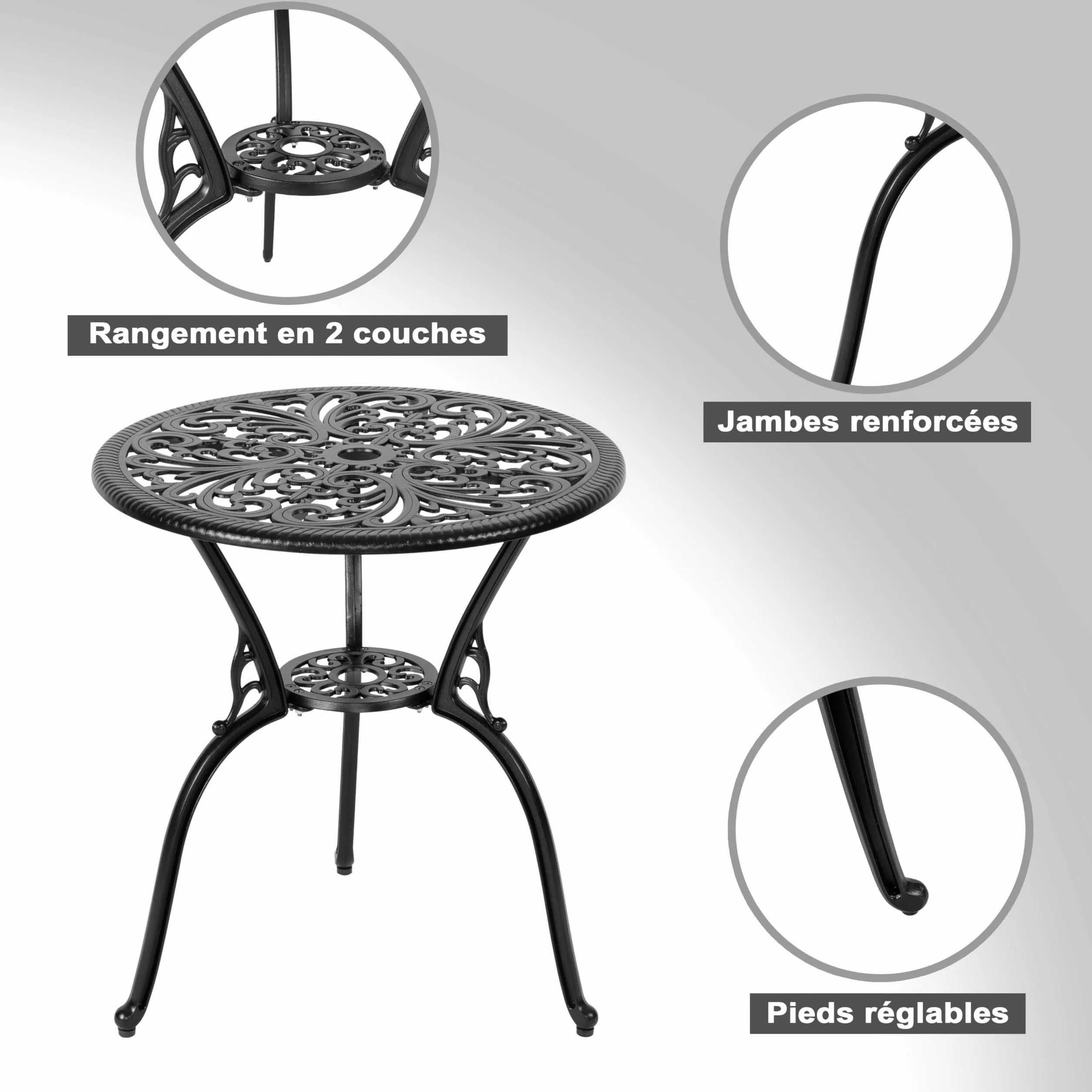 Avestar Ensemble de Jardin 3 Pièces avec Trou pour Parasol, Table et 2 Chaises Vert, Aluminium, Noir