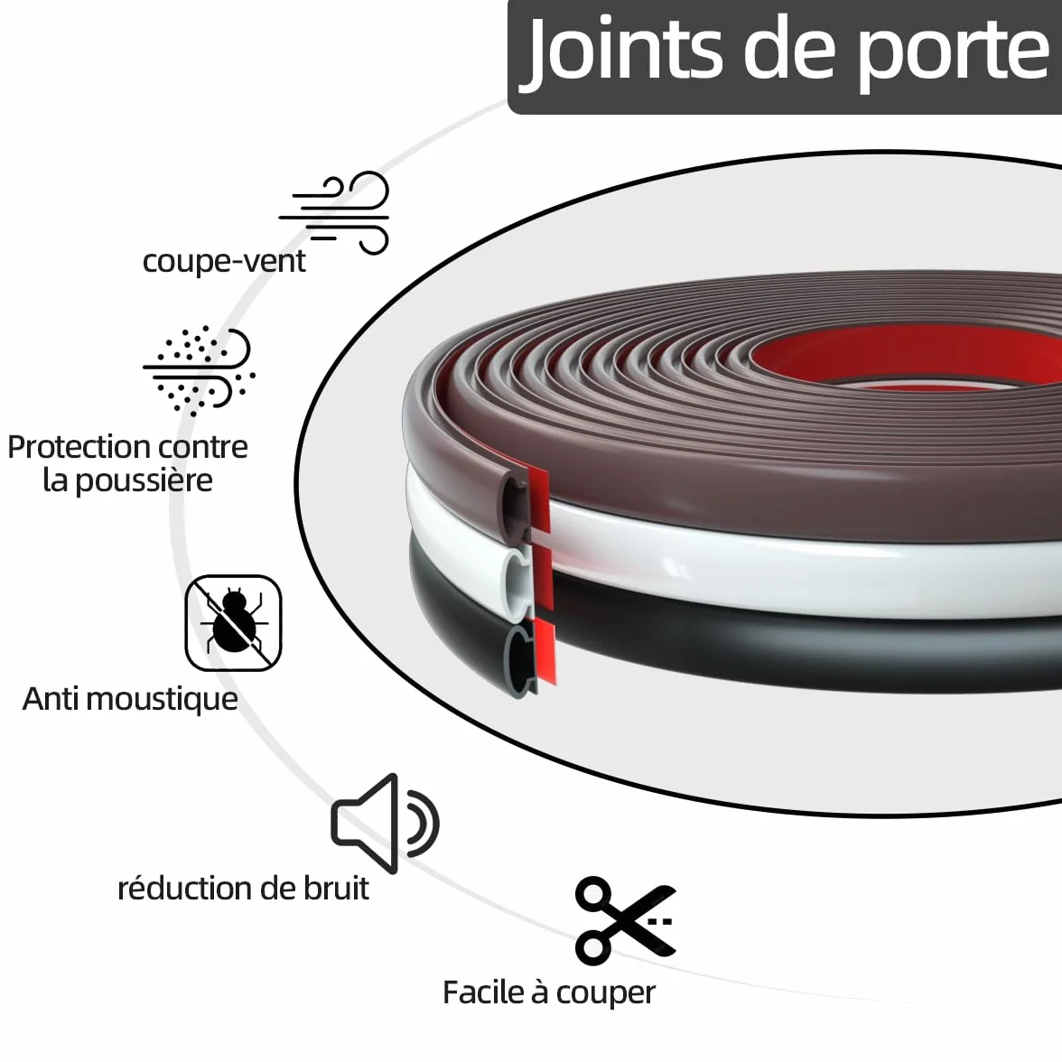 Joint Porte Fenêtre Isolant Froid Phonique Caoutchouc Autocollant PVC 6M Noir