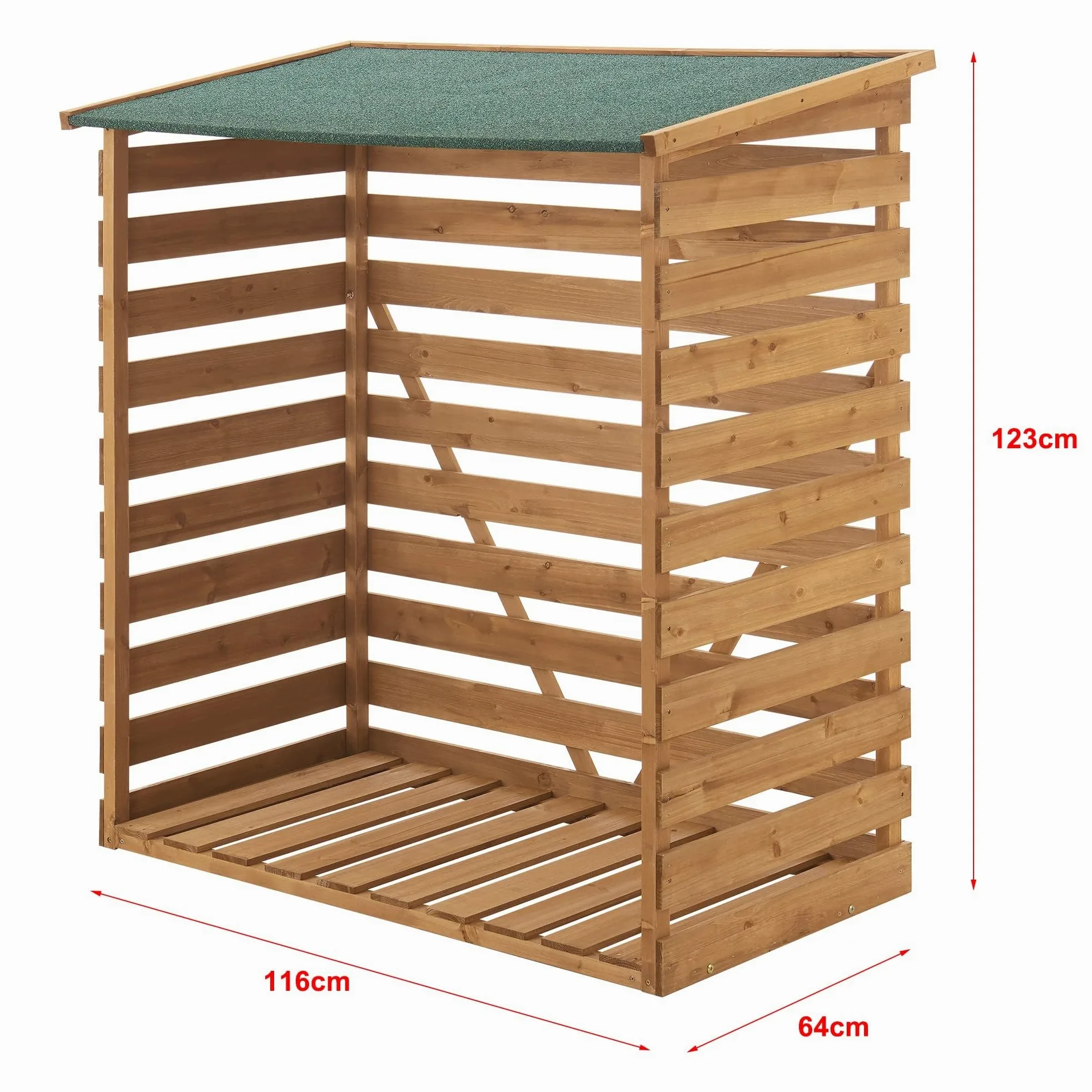 [en.casa] Abri-Bûches Couvert Résistante aux Intempéries Support Bois de Chauffage Range-Bûches pour Stockage Protection Pluie Robuste Extérieur Sapin Toiture Bitumé 123 x 116 x 64 cm Naturel Vert