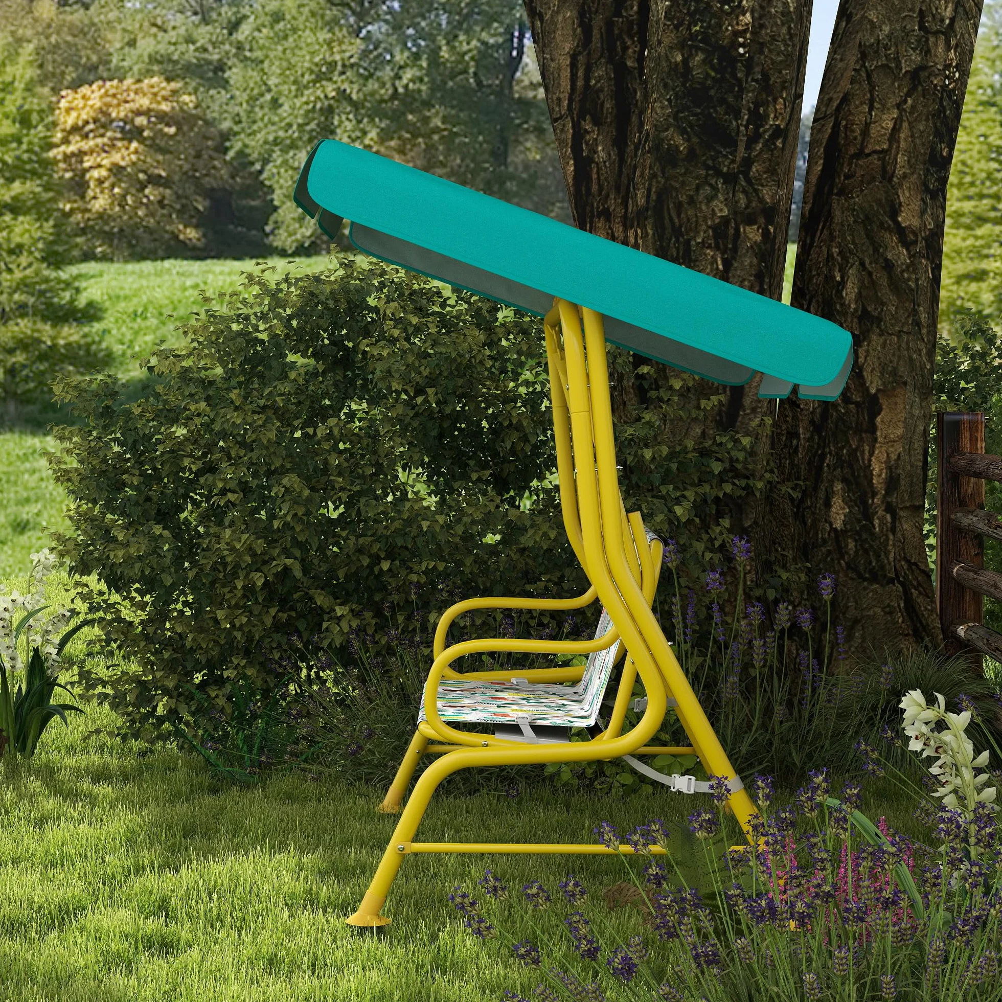 AIYAPLAY Balançoire Hollywood pour Enfants 2 Places avec Pare-Soleil réglable, Ceinture de sécurité, Banc de Jardin