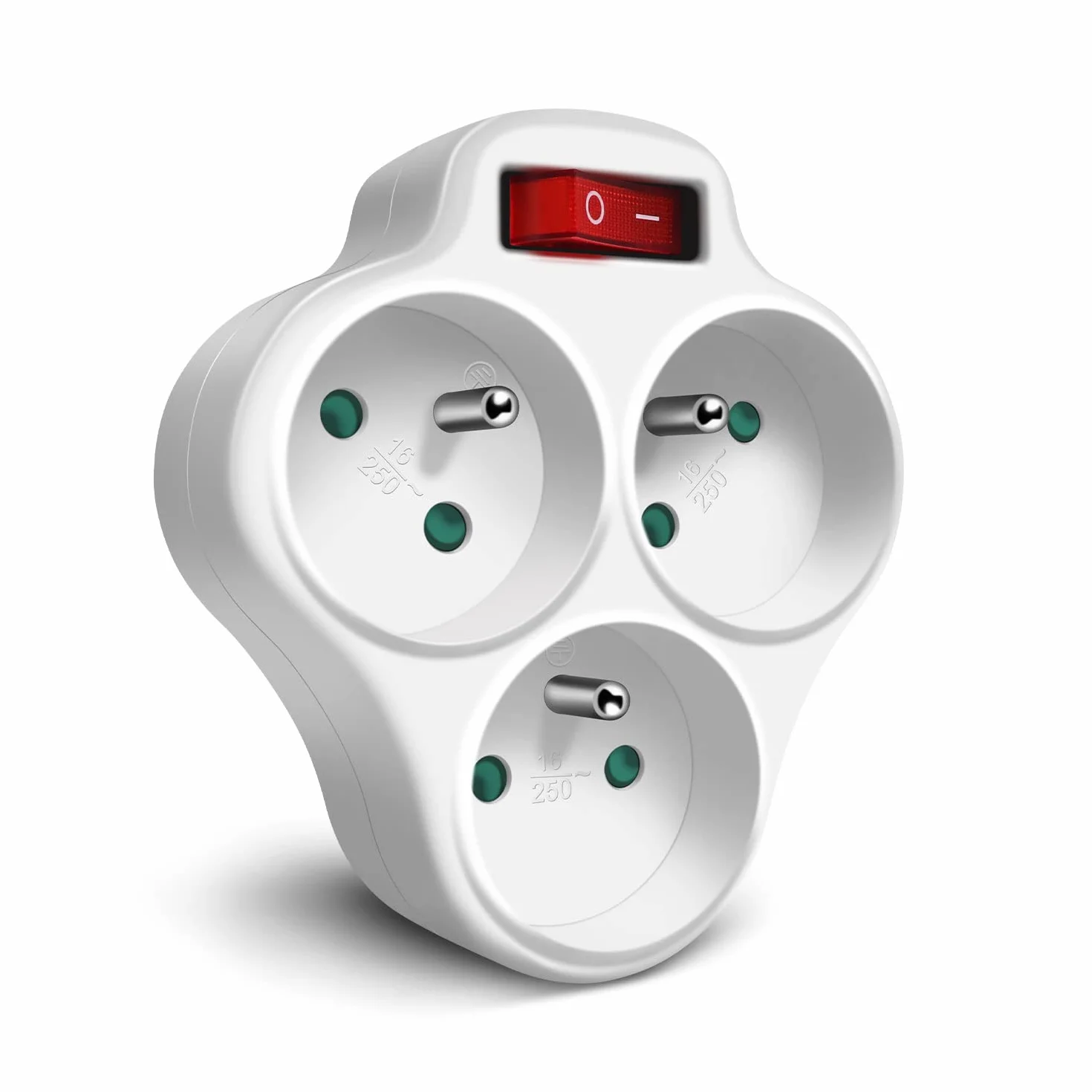 Extrastar Multiprise Murale 3 en 1 avec Interrupteur 16A 230V Blanc