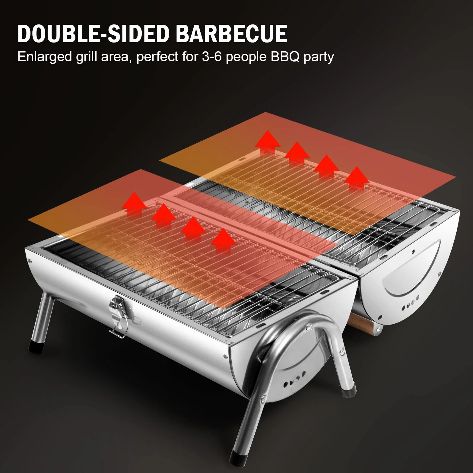 Barbecue Portable 2 en 1 Inox BBQ Grill Mini Charbon pour Jardin Balcon Voyage Camping Argent