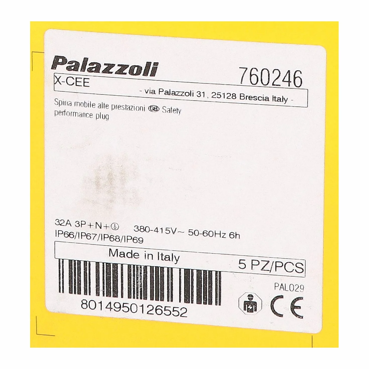 PALAZZOLI 760246 Spina Mobile X CEE 3P+N+T 32A 400V 6H