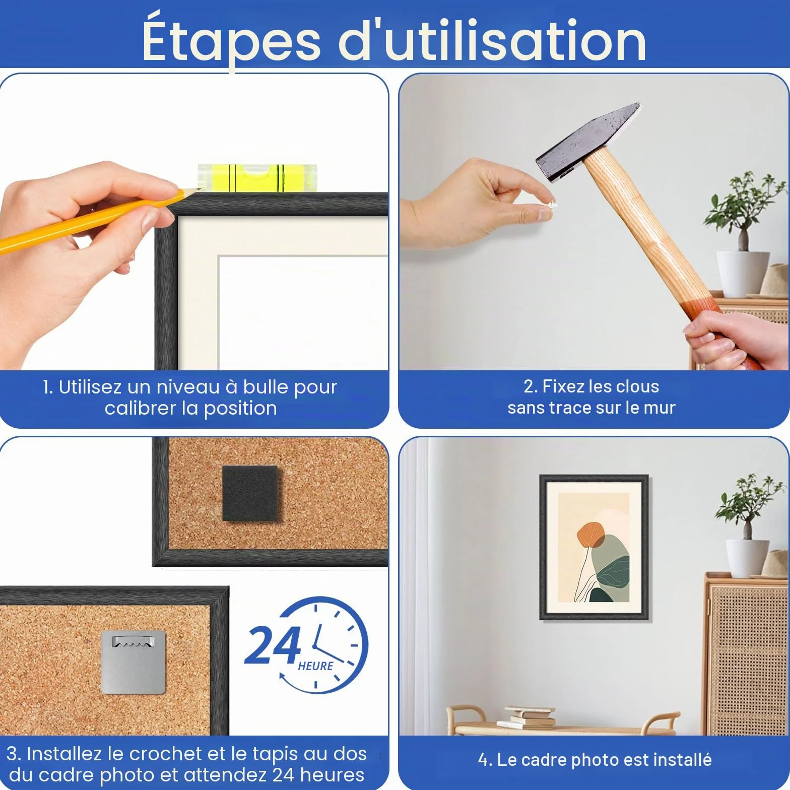 Crochets autocollants en acrylique Dibond pour photos lourdes, suspension aluminium extra puissant jusqu'à 2 kg