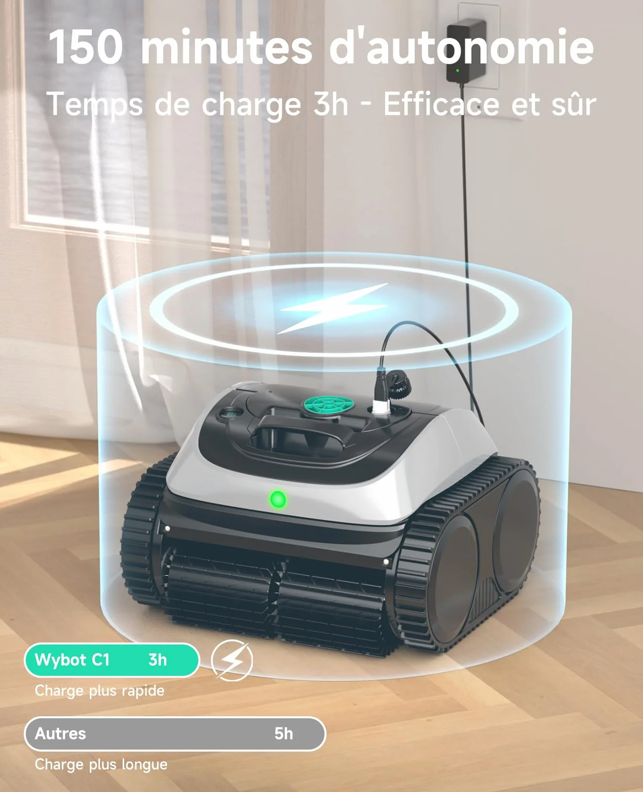 WYBOT C1 Robot Piscine Fond et Parois 150 Min Aspirateur Piscine Intelligente Nettoyage Automatique Sol 150m²