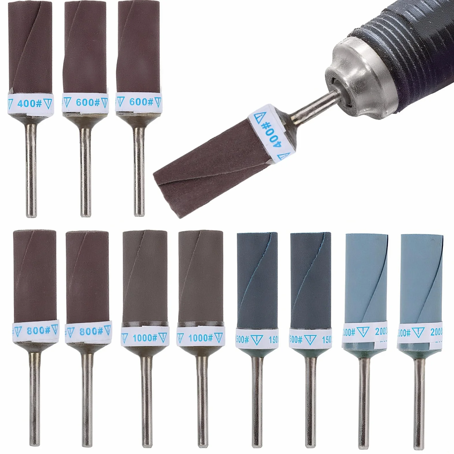 Tambours de Ponçage Grain 400-2000 pour Outil Rotatif Dremel, Polissage Bois Plastique Métal