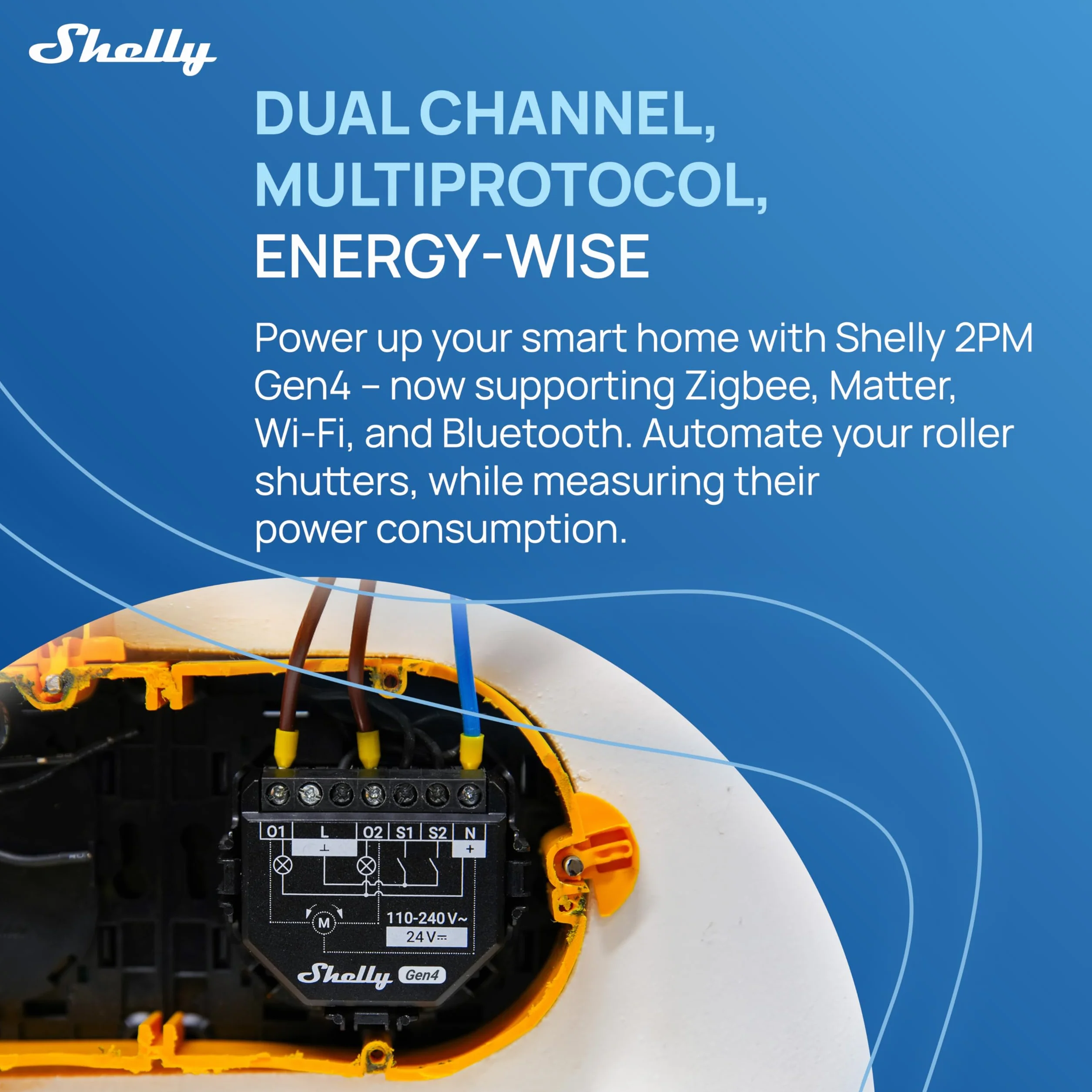 Shelly 2PM Gen4 Module volet roulant connecté Matter Zigbee Wi-Fi 2 Canaux 8A Mesure consommation électrique Contrôle app